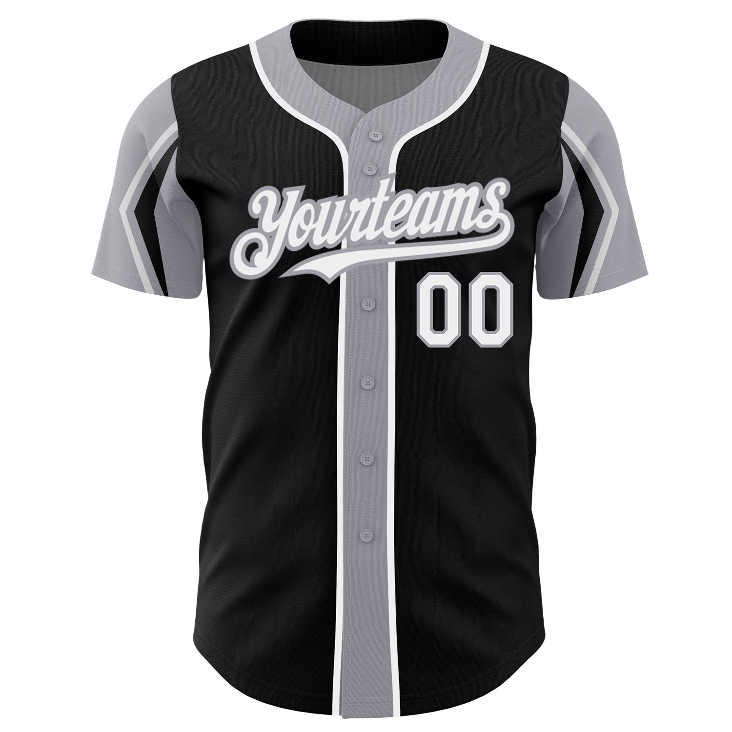 Custom Black White-Gray 3 Colors Arm Shapes Authentic Baseball Jersey view 3