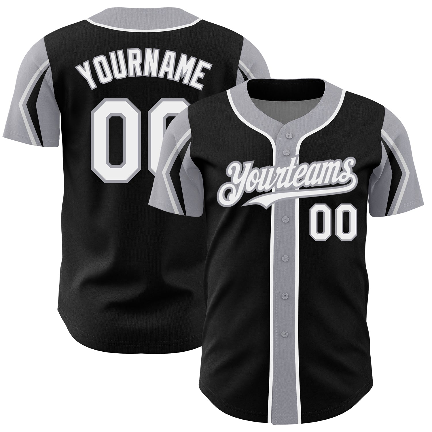 Custom Black White-Gray 3 Colors Arm Shapes Authentic Baseball Jersey - Main View