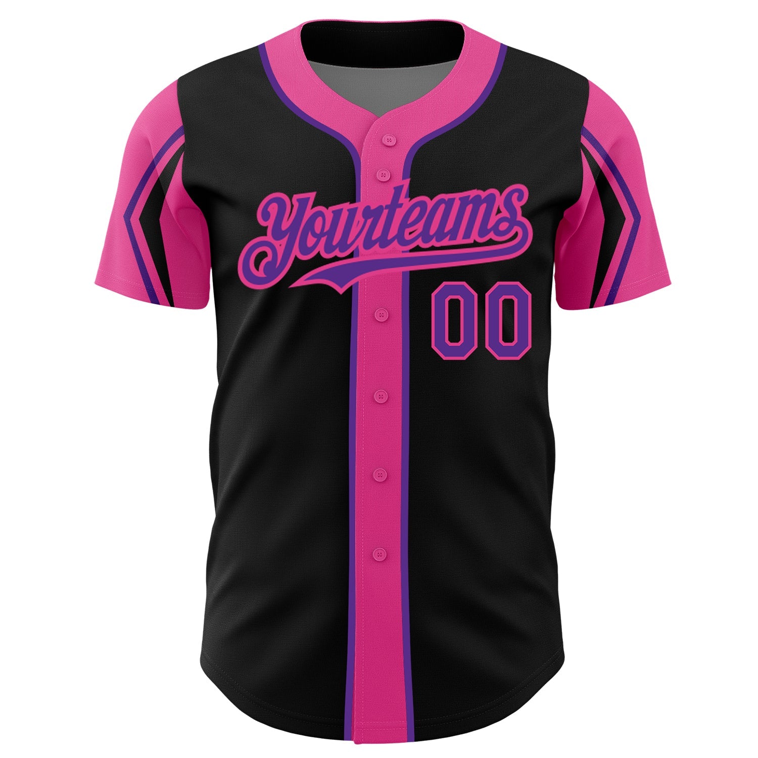 Custom Black Purple-Pink 3 Colors Arm Shapes Authentic Baseball Jersey view 3