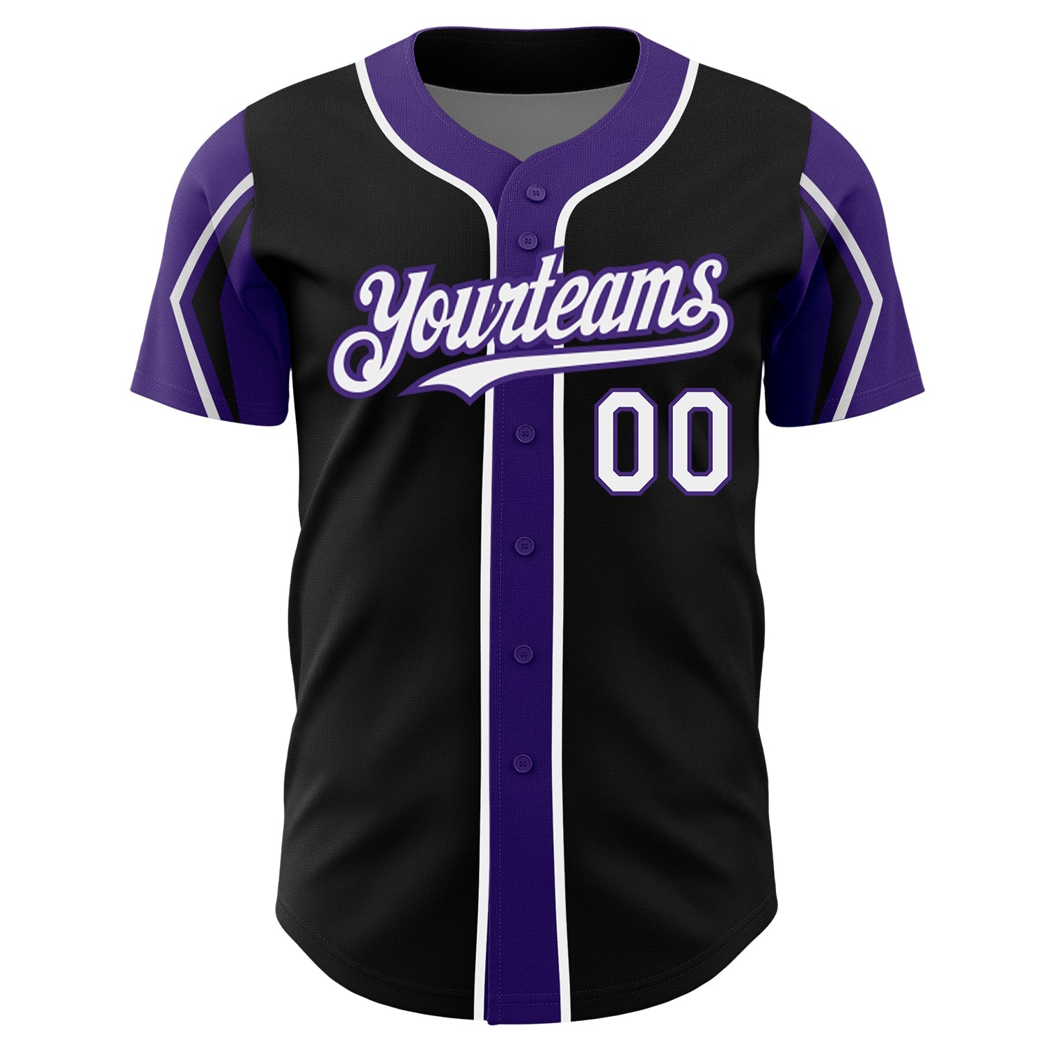 Custom Black White-Purple 3 Colors Arm Shapes Authentic Baseball Jersey view 3