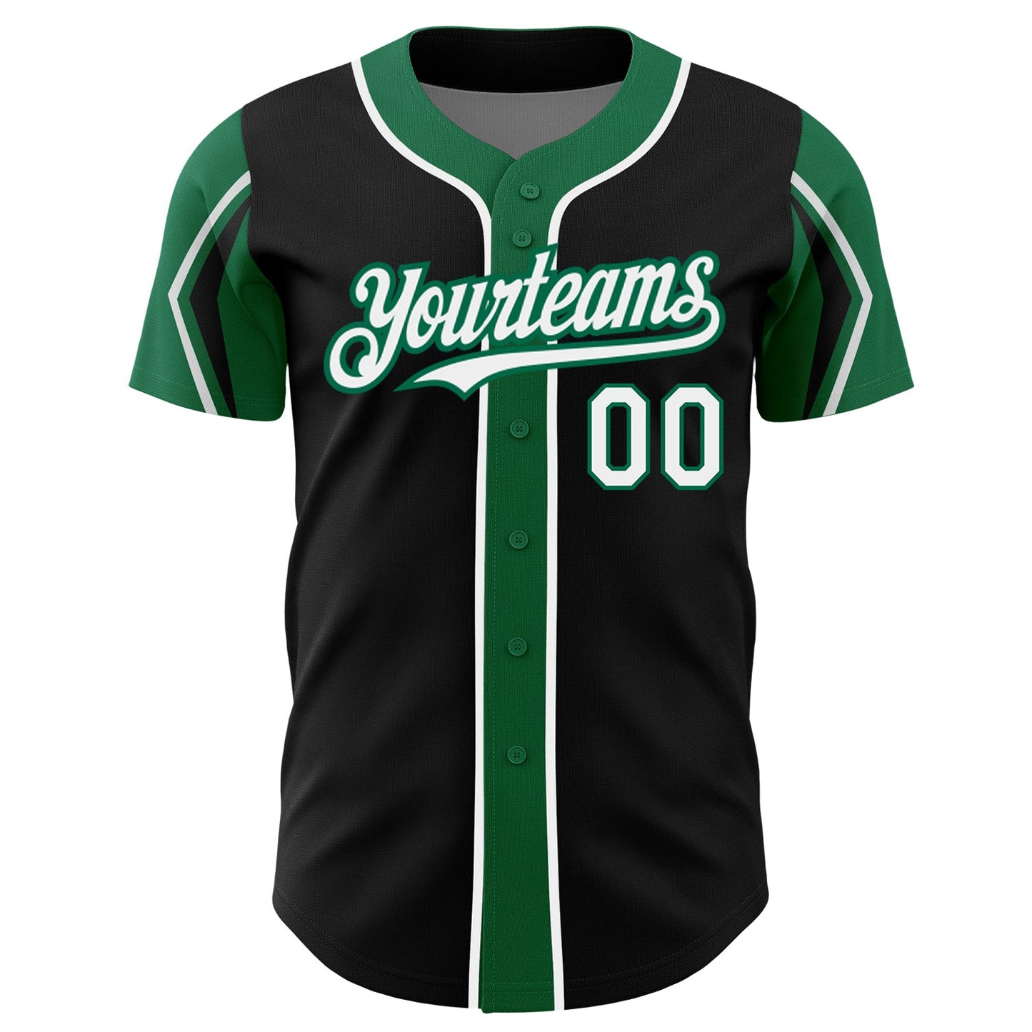 Custom Black White-Kelly Green 3 Colors Arm Shapes Authentic Baseball Jersey view 3