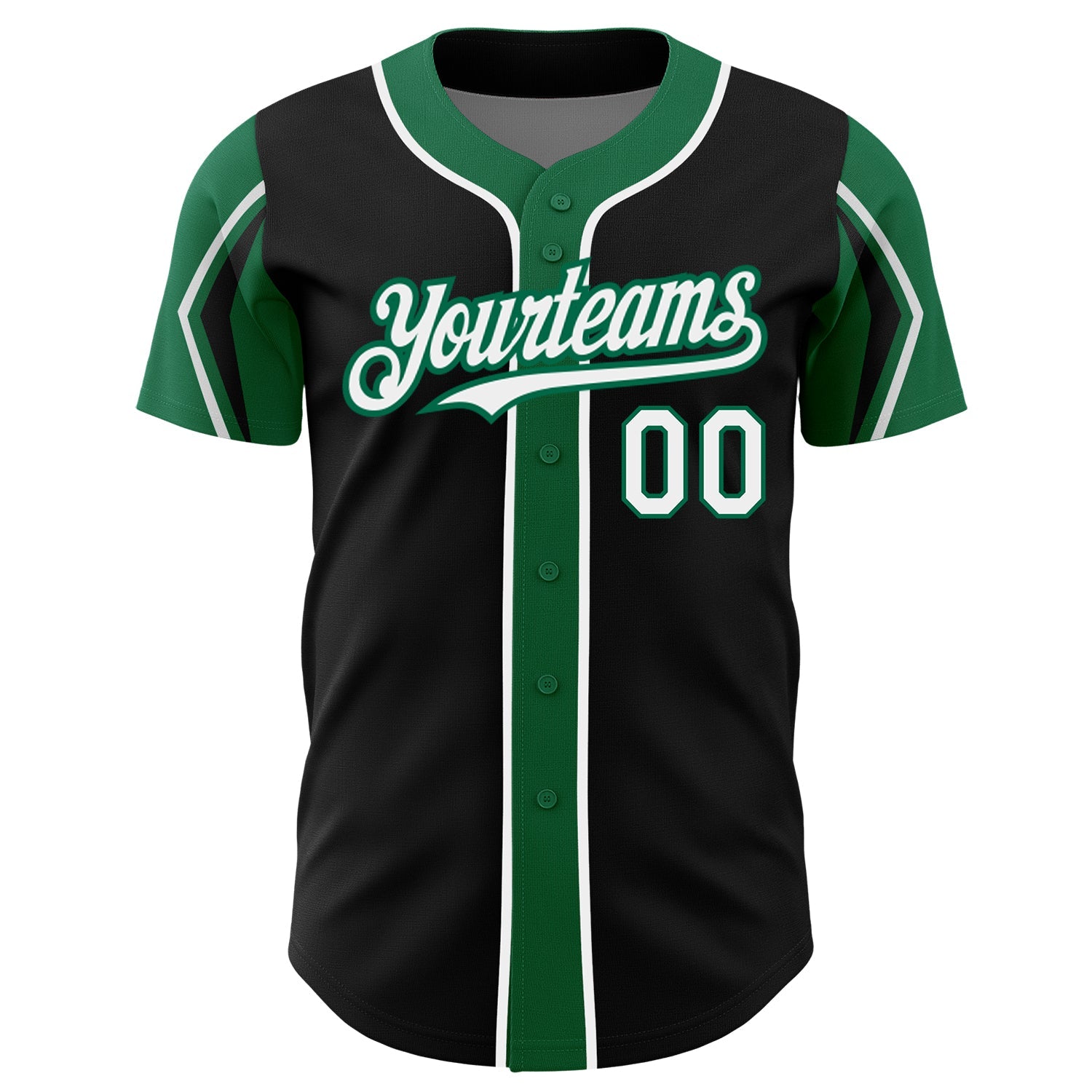 Custom Black White-Kelly Green 3 Colors Arm Shapes Authentic Baseball Jersey view 3