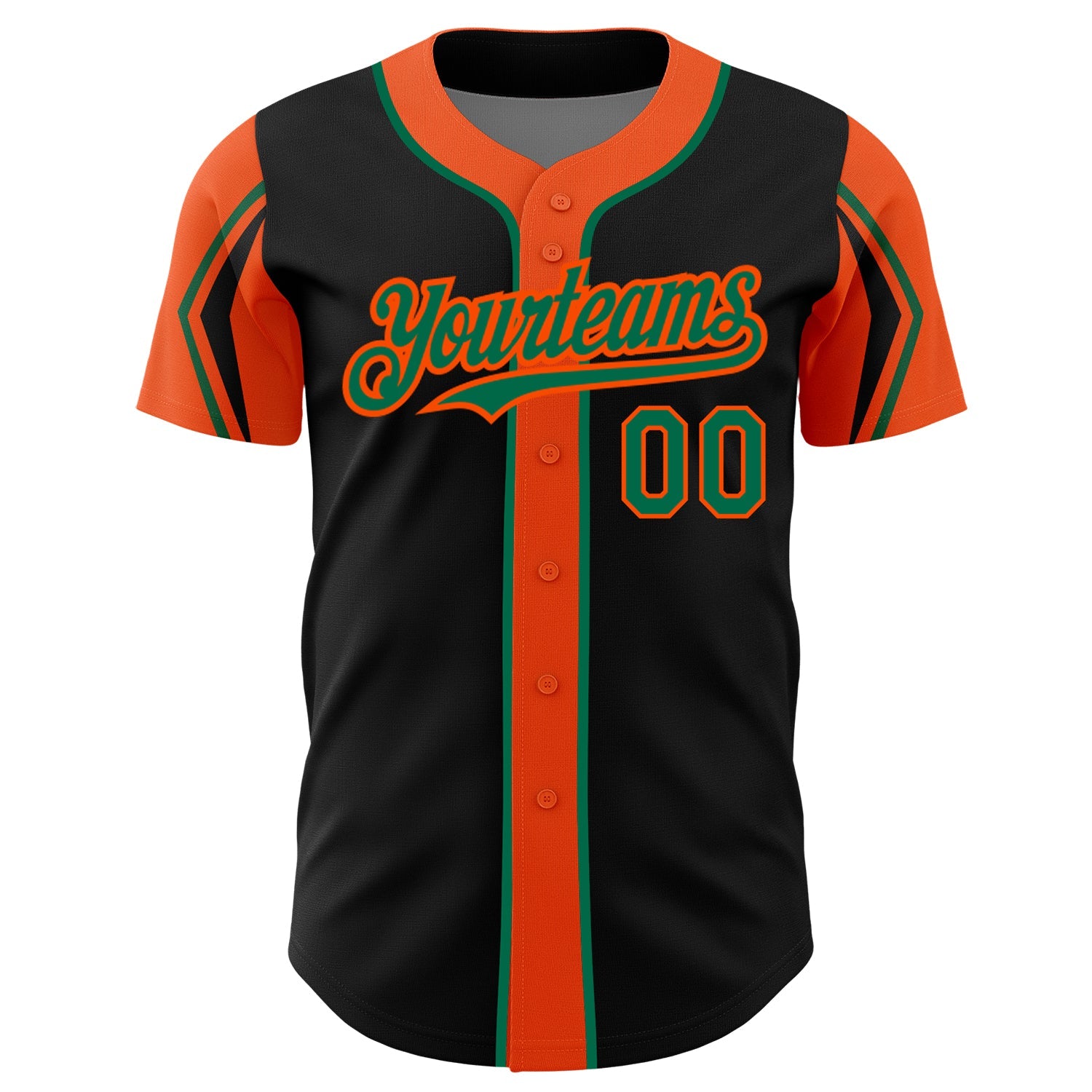 Custom Black Kelly Green-Orange 3 Colors Arm Shapes Authentic Baseball Jersey view 3