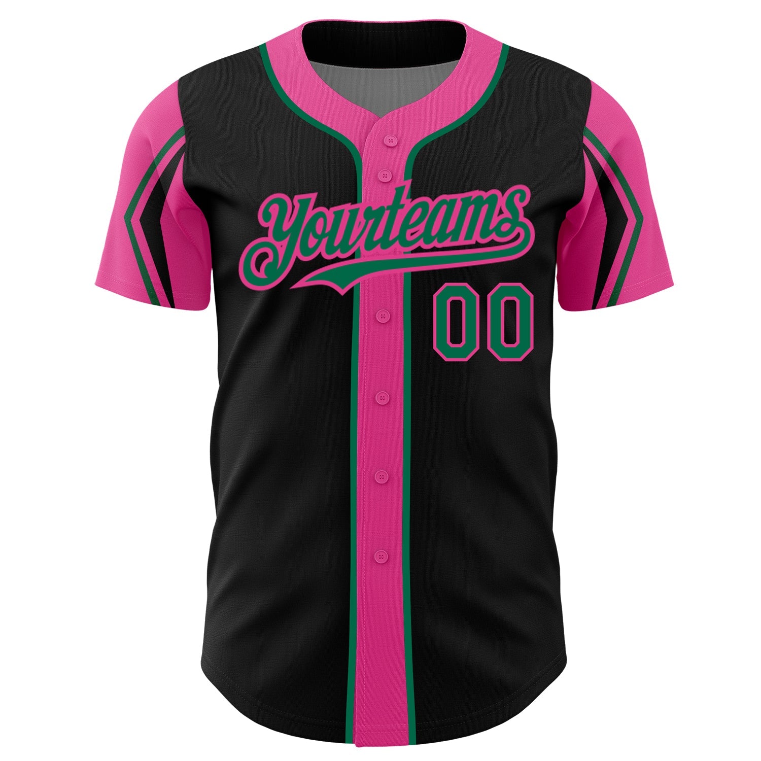 Custom Black Kelly Green-Pink 3 Colors Arm Shapes Authentic Baseball Jersey view 3