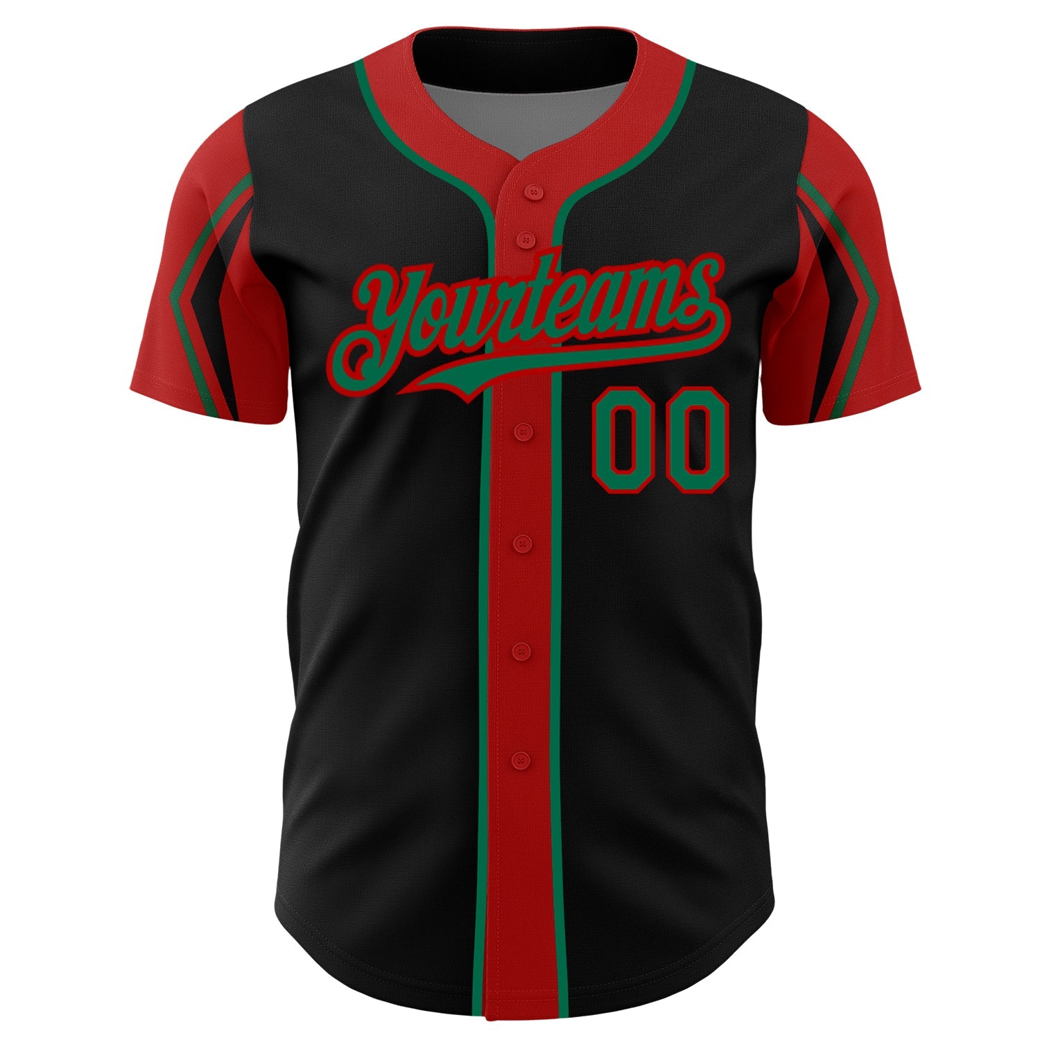 Custom Black Kelly Green-Red 3 Colors Arm Shapes Authentic Baseball Jersey view 3
