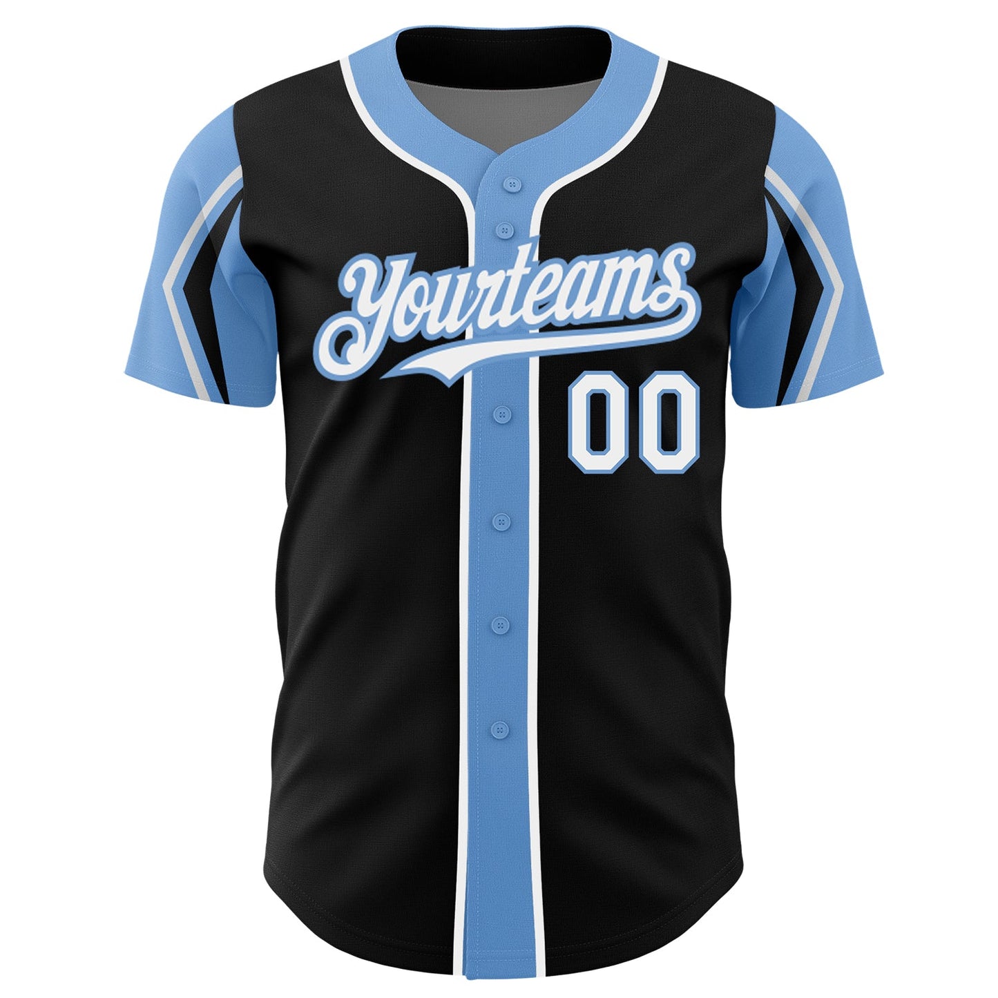 Custom Black White-Light Blue 3 Colors Arm Shapes Authentic Baseball Jersey view 3