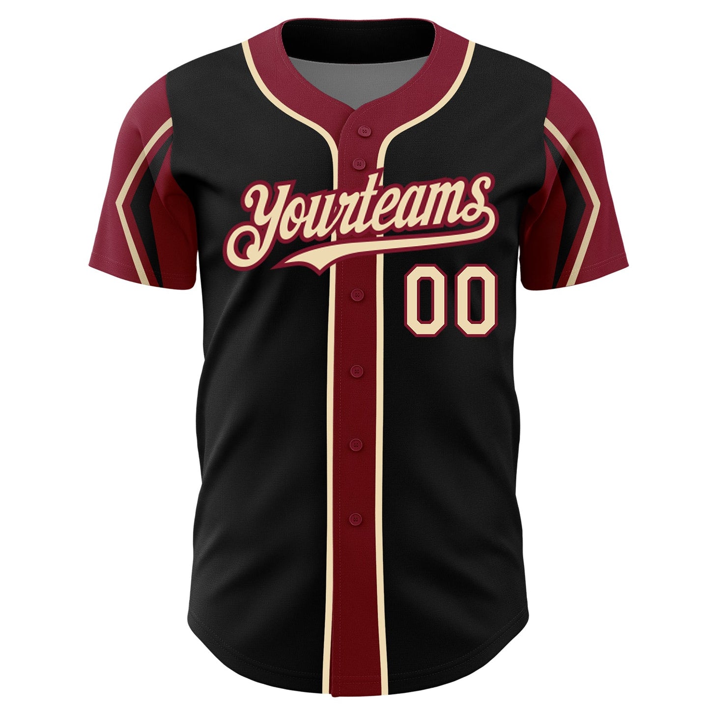 Custom Black City Cream-Crimson 3 Colors Arm Shapes Authentic Baseball Jersey view 3