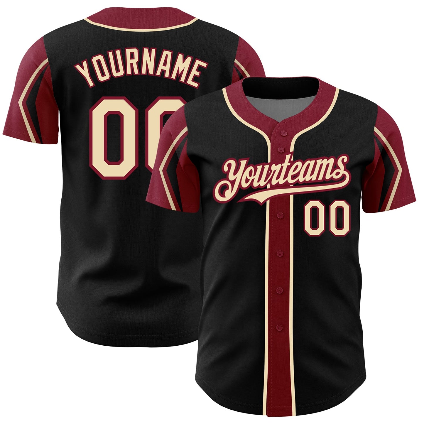 Custom Black City Cream-Crimson 3 Colors Arm Shapes Authentic Baseball Jersey - Main View