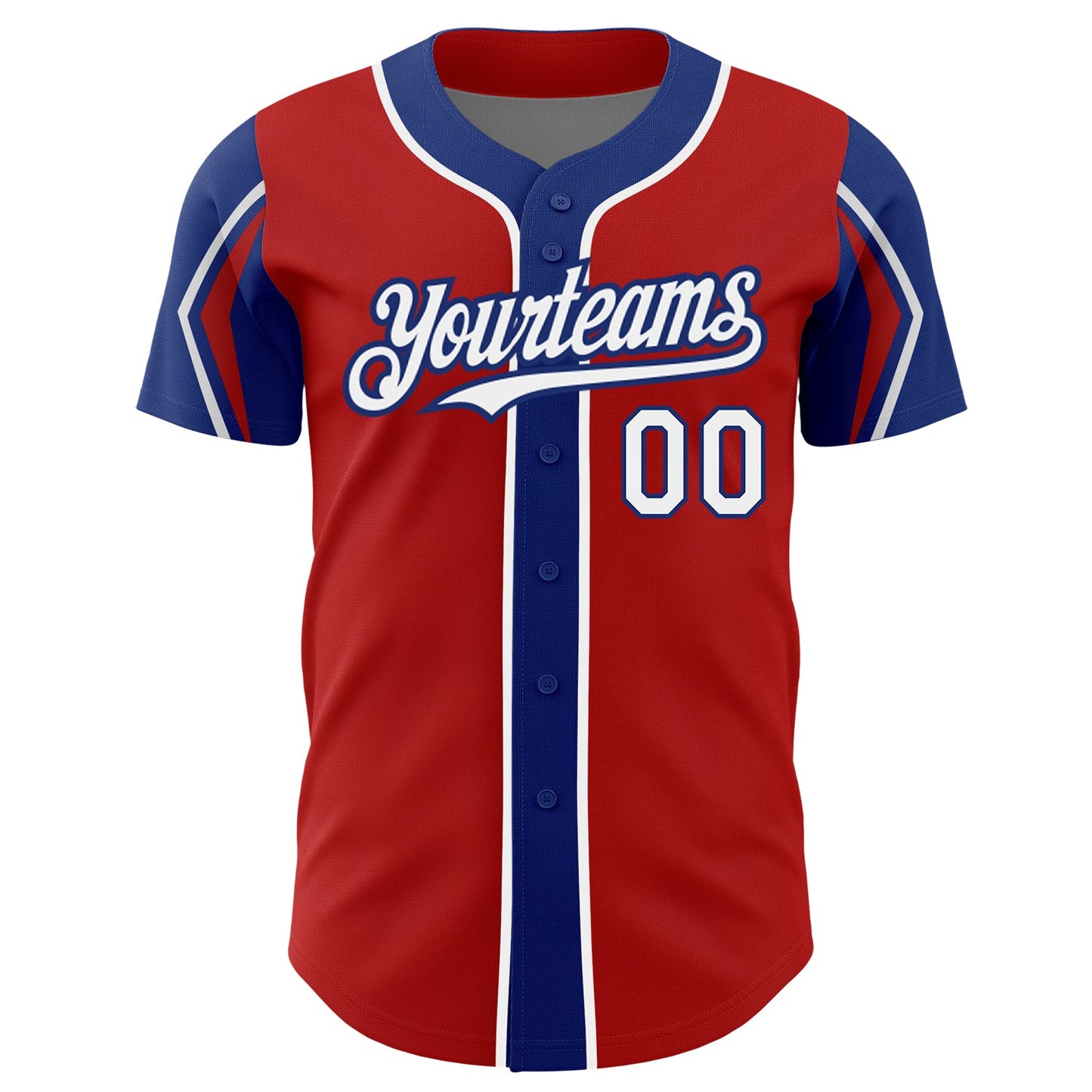 Custom Red White-Royal 3 Colors Arm Shapes Authentic Baseball Jersey view 3