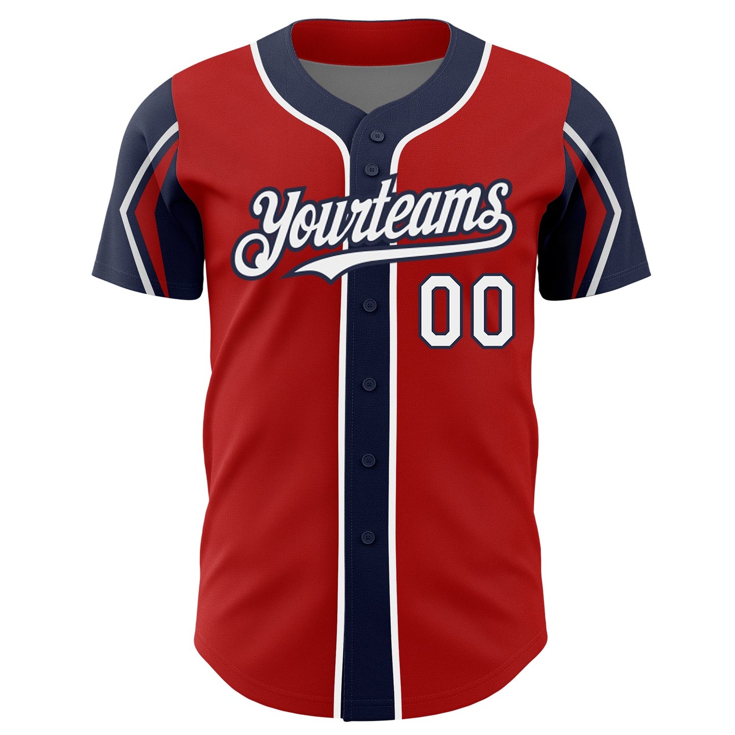 Custom Red White-Navy 3 Colors Arm Shapes Authentic Baseball Jersey view 3