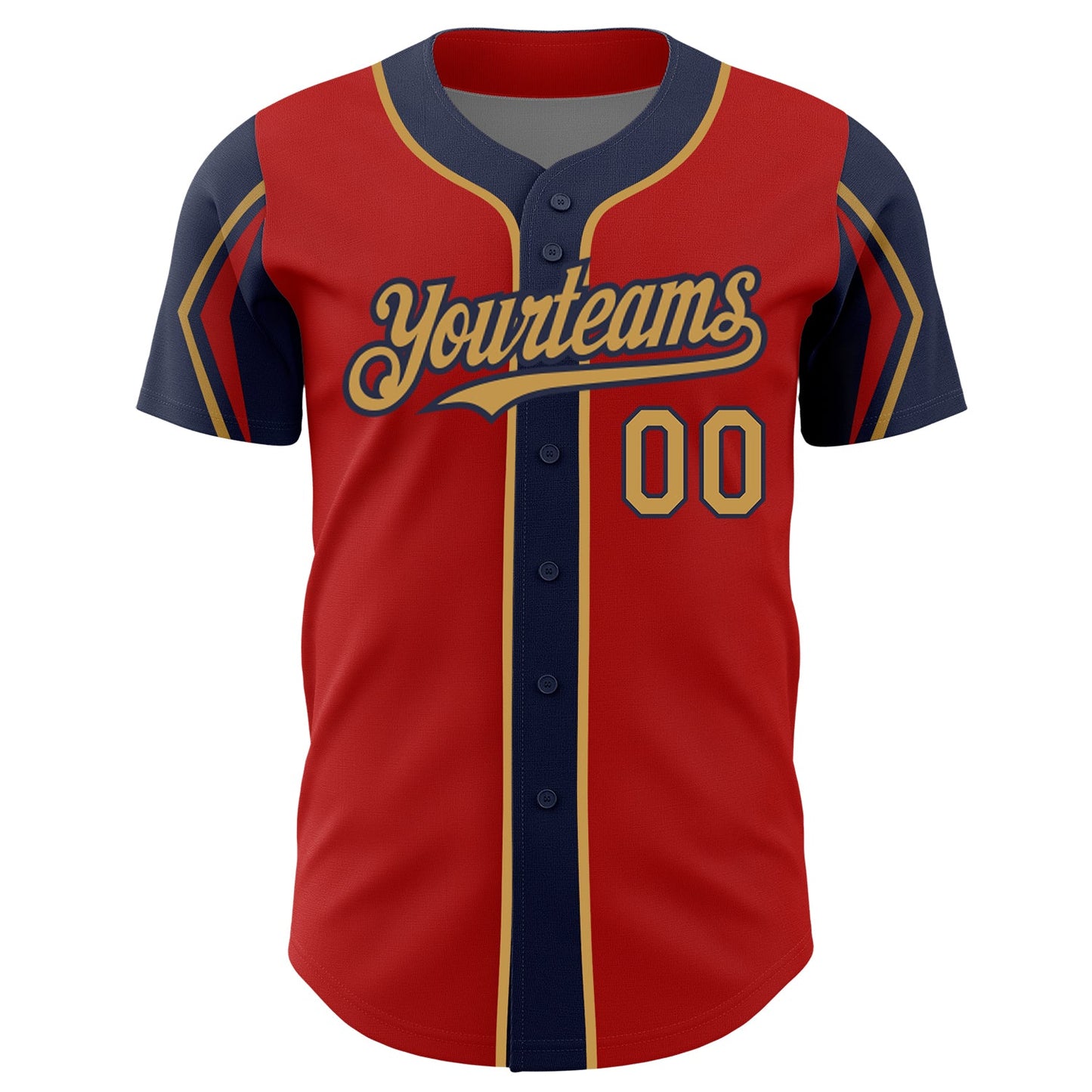 Custom Red Old Gold-Navy 3 Colors Arm Shapes Authentic Baseball Jersey view 3