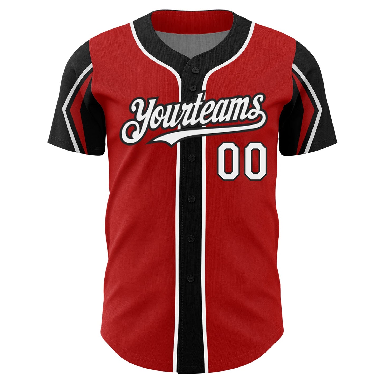 Custom Red White-Black 3 Colors Arm Shapes Authentic Baseball Jersey view 3