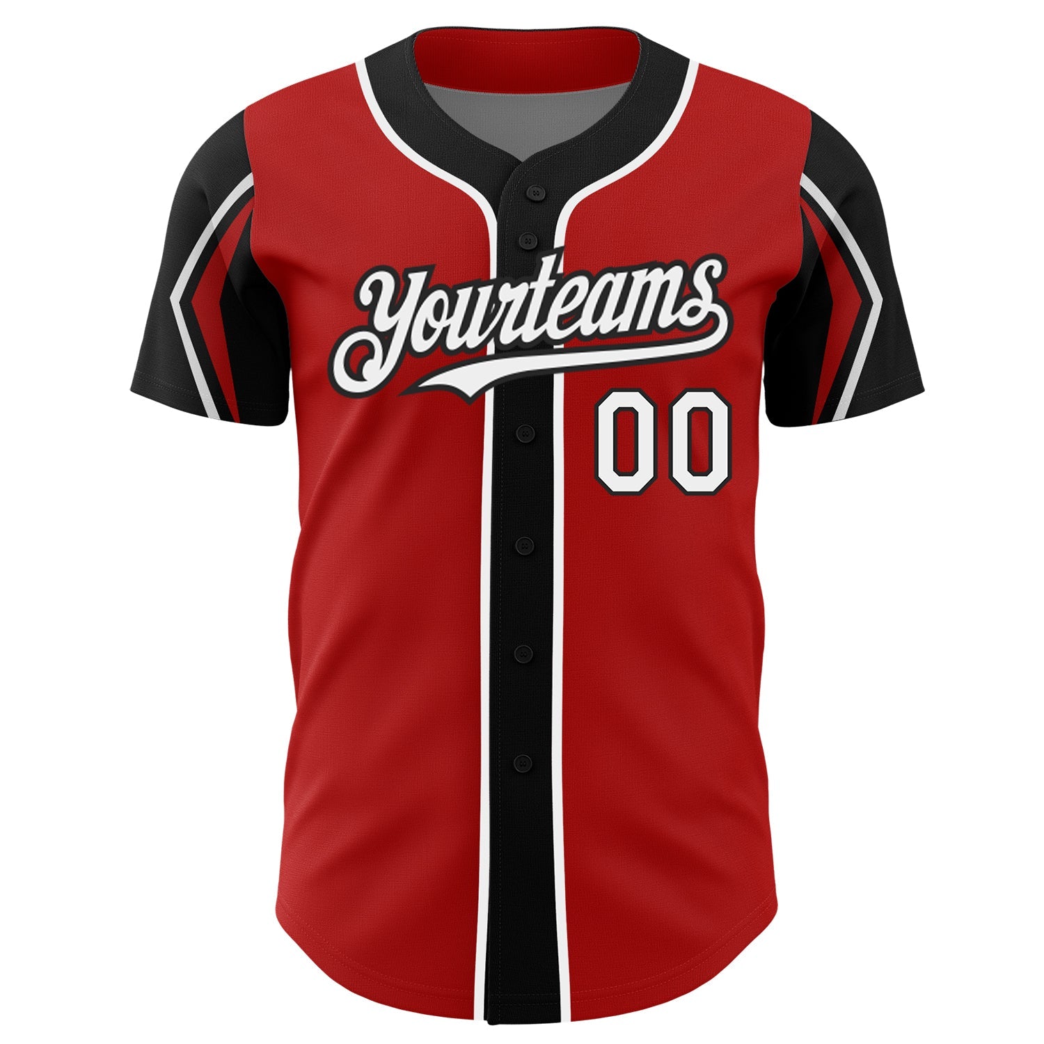 Custom Red White-Black 3 Colors Arm Shapes Authentic Baseball Jersey view 3