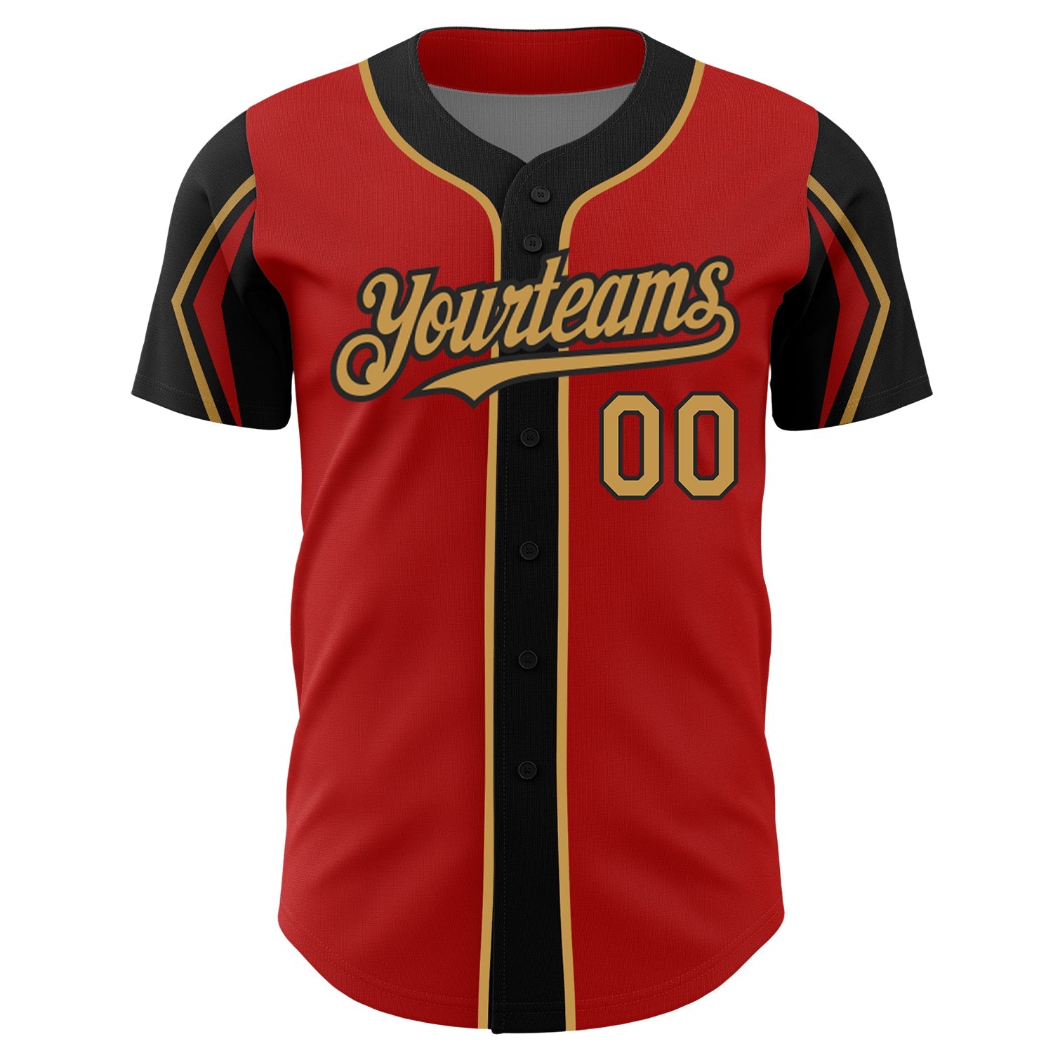Custom Red Old Gold-Black 3 Colors Arm Shapes Authentic Baseball Jersey view 3