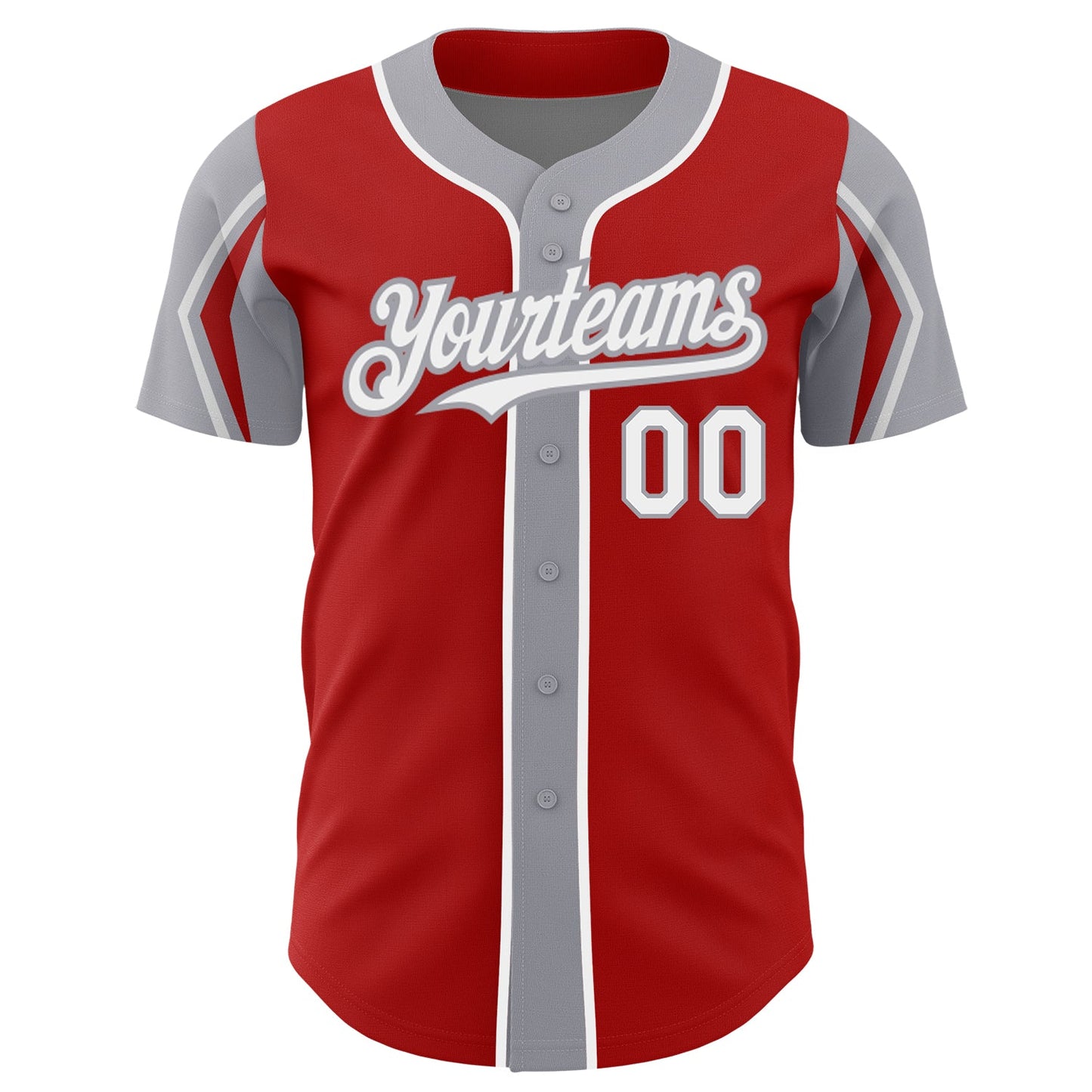 Custom Red White-Gray 3 Colors Arm Shapes Authentic Baseball Jersey view 3