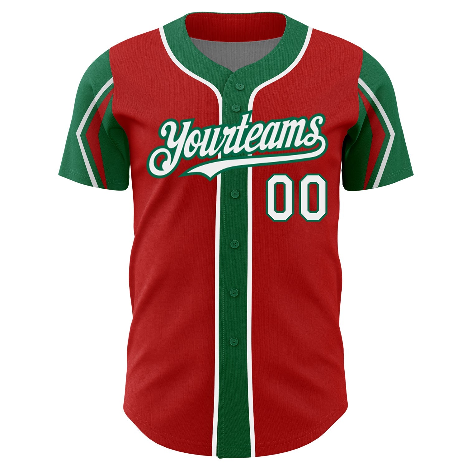 Custom Red White-Kelly Green 3 Colors Arm Shapes Authentic Baseball Jersey view 3