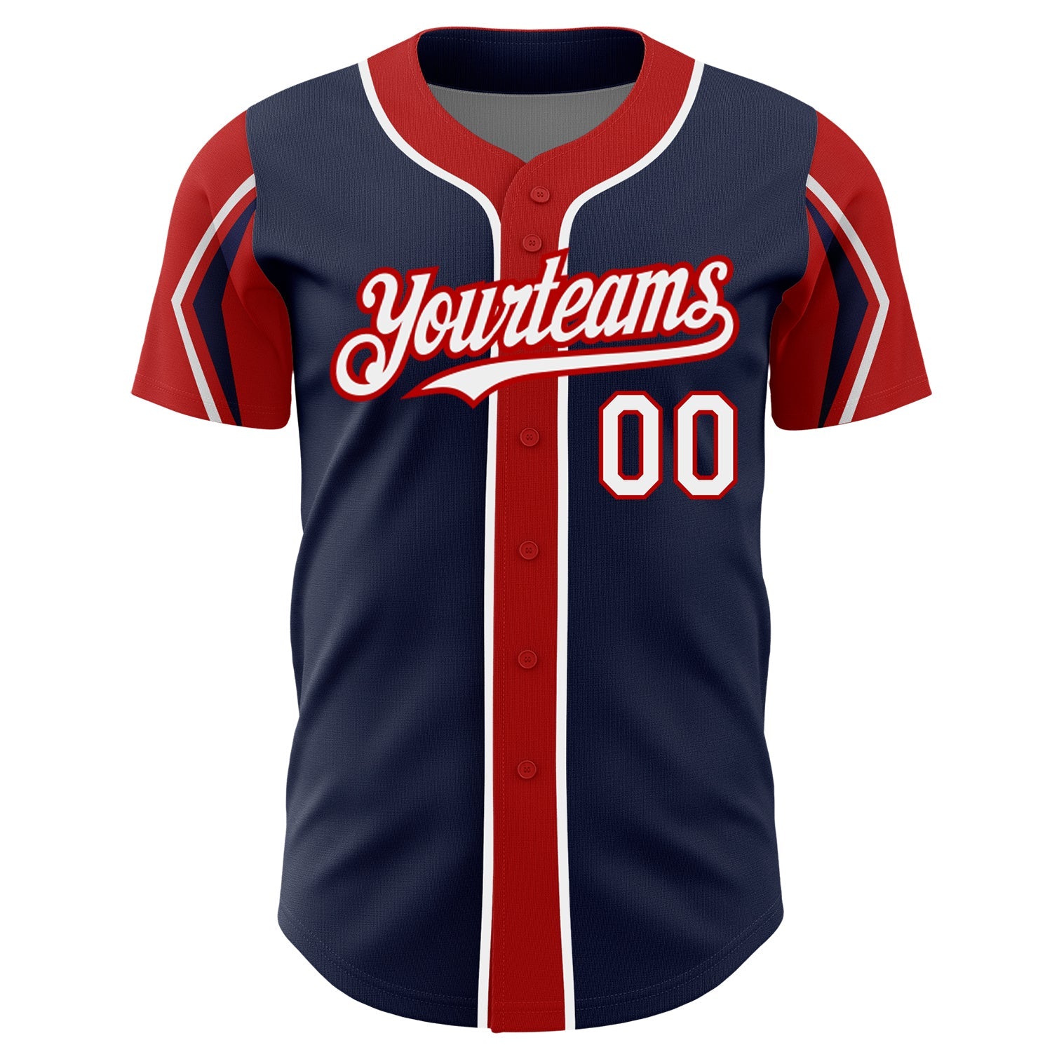 Custom Navy White-Red 3 Colors Arm Shapes Authentic Baseball Jersey view 3