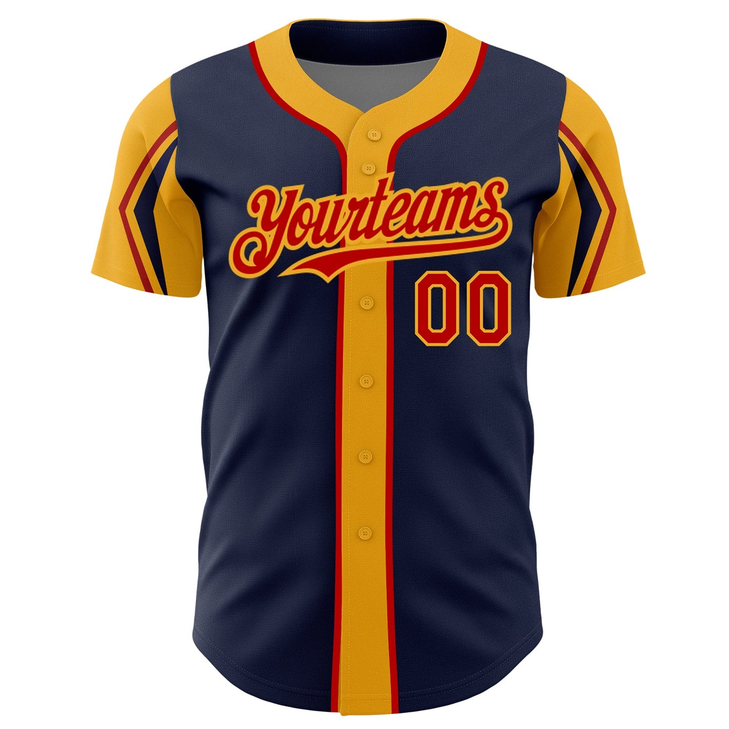Custom Navy Red-Gold 3 Colors Arm Shapes Authentic Baseball Jersey view 3