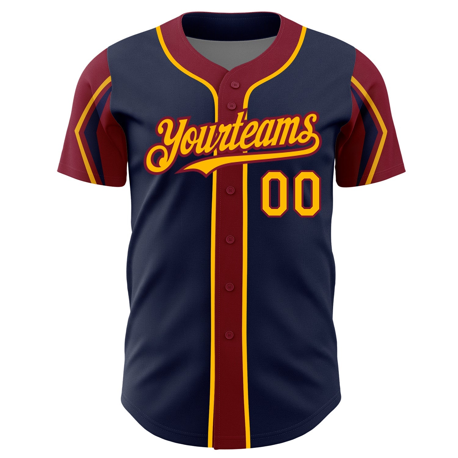 Custom Navy Gold-Crimson 3 Colors Arm Shapes Authentic Baseball Jersey view 3