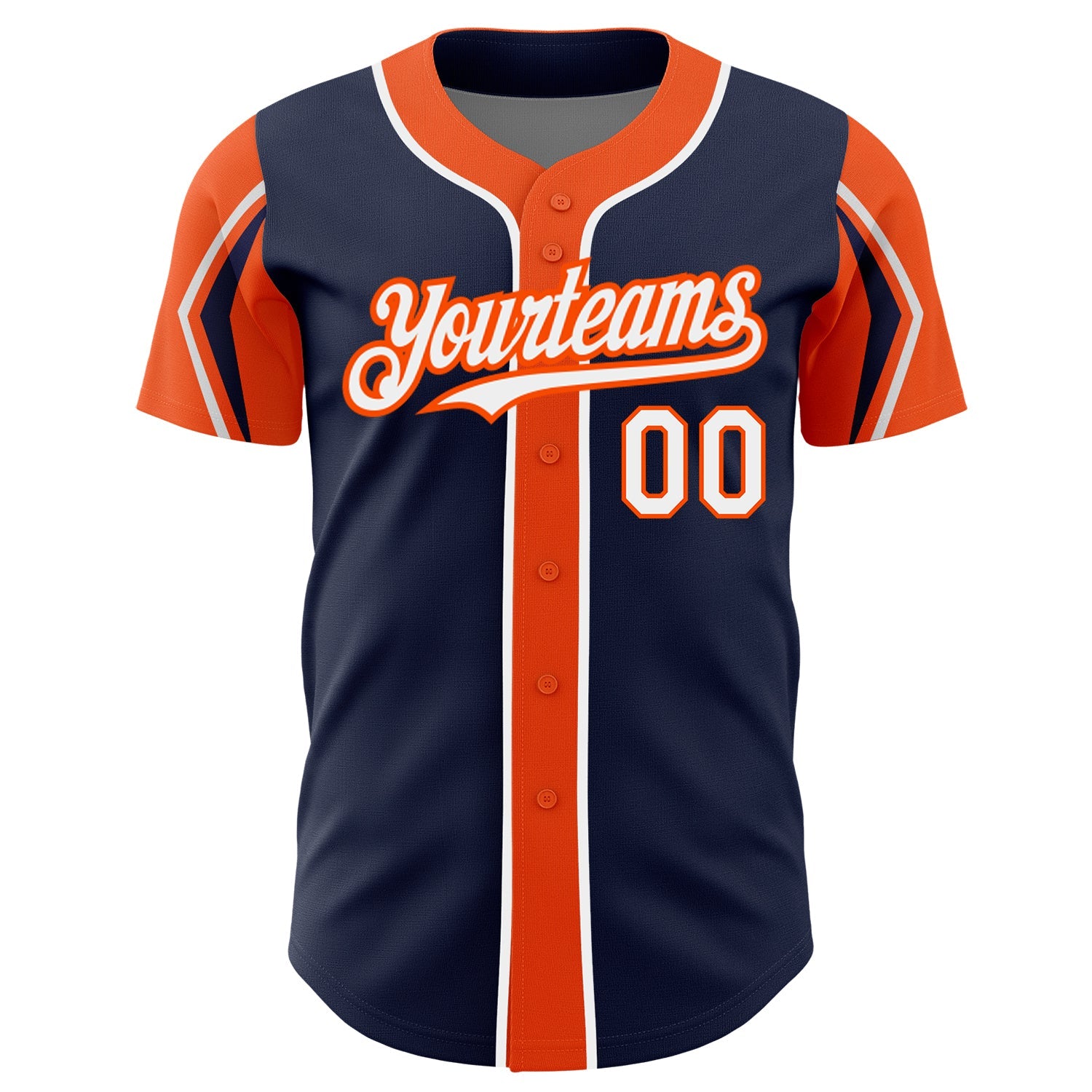 Custom Navy White-Orange 3 Colors Arm Shapes Authentic Baseball Jersey view 3