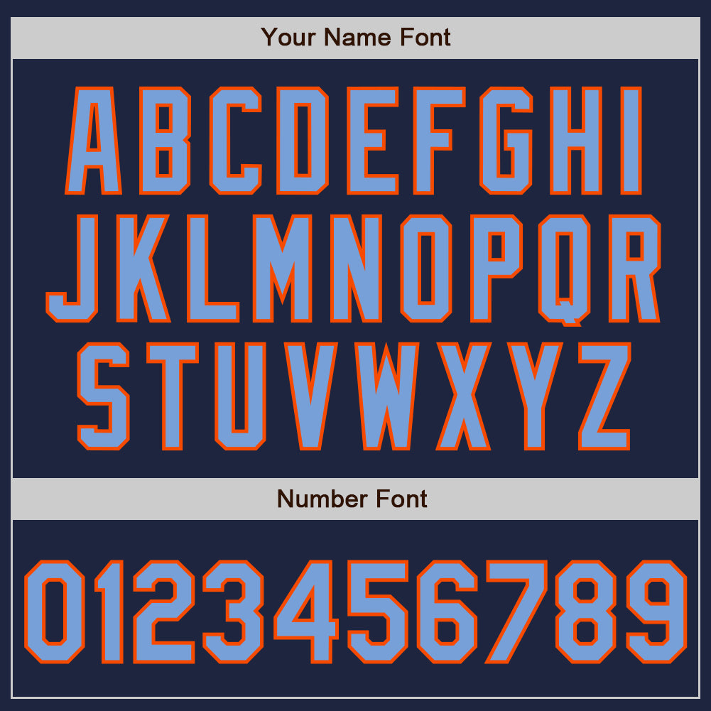 Custom Navy Powder Blue-Orange 3 Colors Arm Shapes Authentic Baseball Jersey view 6