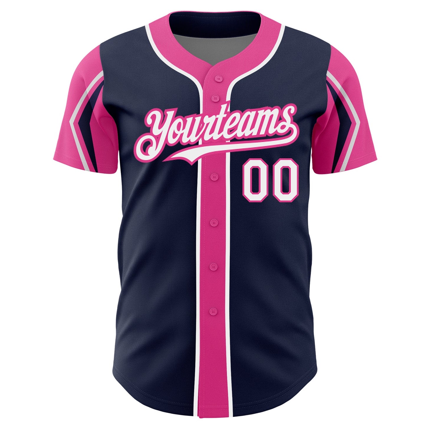 Custom Navy White-Pink 3 Colors Arm Shapes Authentic Baseball Jersey view 3