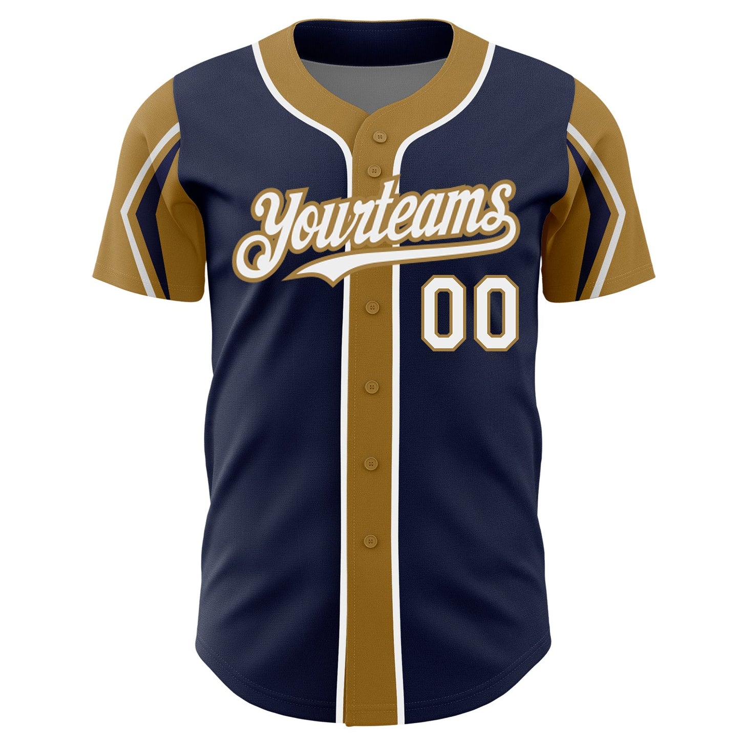 Custom Navy White-Old Gold 3 Colors Arm Shapes Authentic Baseball Jersey view 3