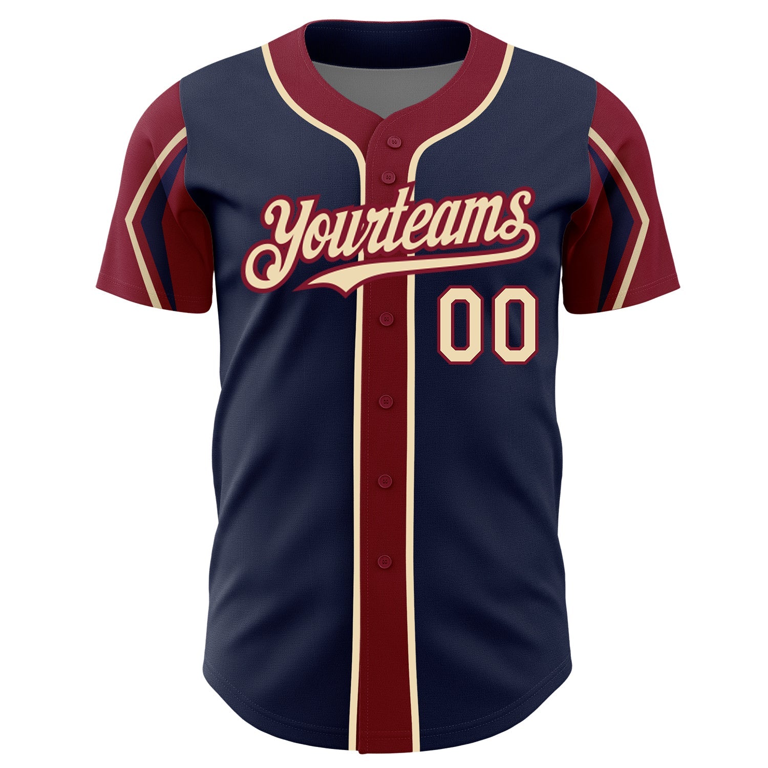 Custom Navy City Cream-Crimson 3 Colors Arm Shapes Authentic Baseball Jersey view 3