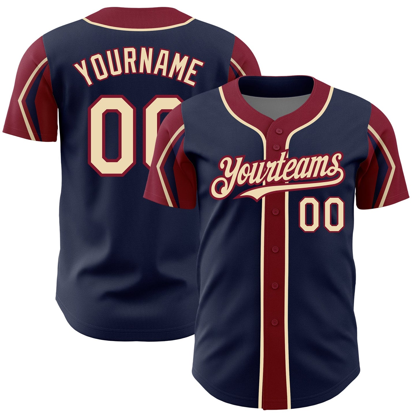 Custom Navy City Cream-Crimson 3 Colors Arm Shapes Authentic Baseball Jersey - Main View