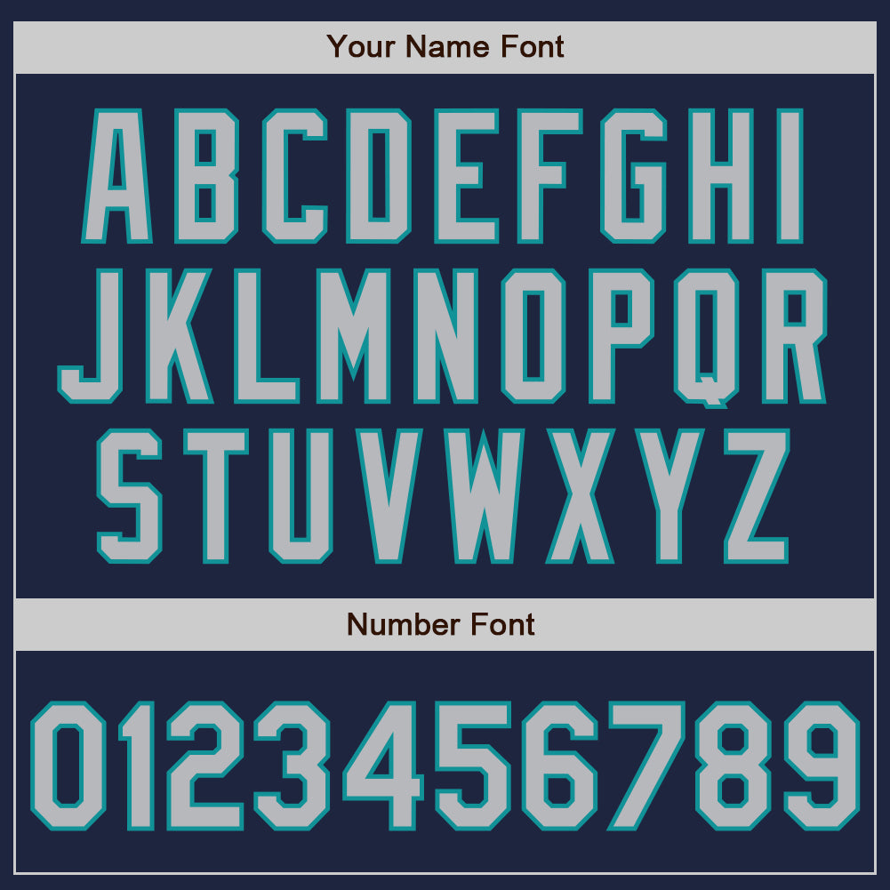 Custom Navy Gray-Teal 3 Colors Arm Shapes Authentic Baseball Jersey view 6
