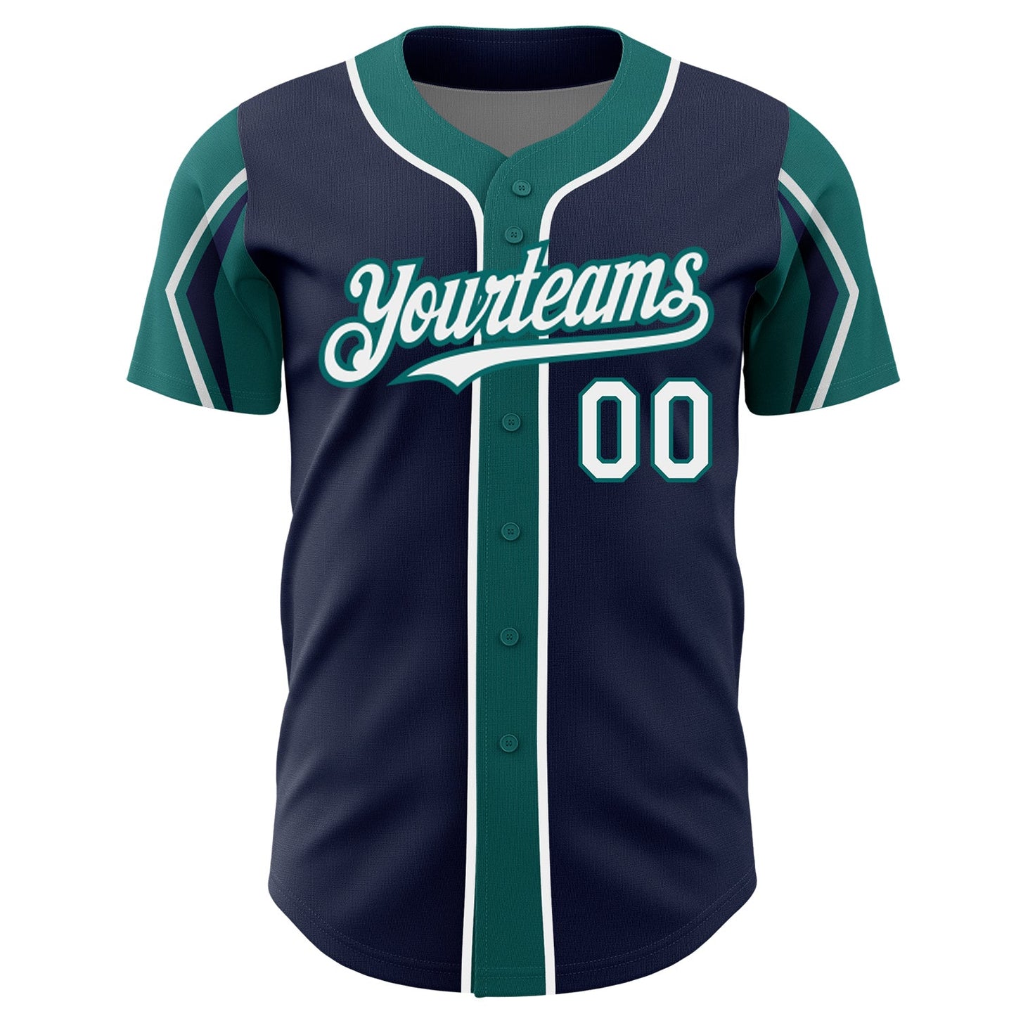 Custom Navy White-Teal 3 Colors Arm Shapes Authentic Baseball Jersey view 3