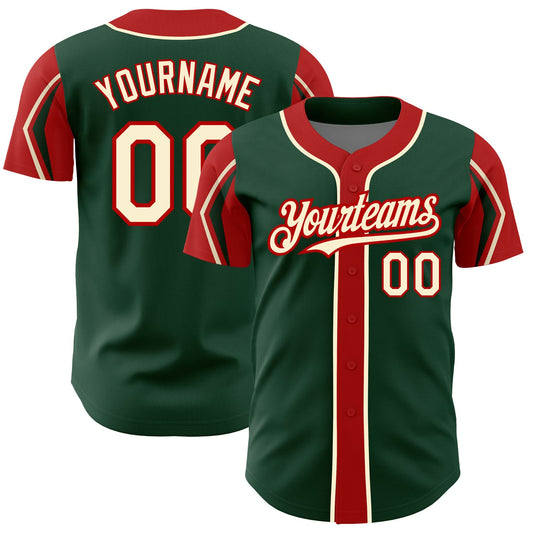 Custom Green Cream-Red 3 Colors Arm Shapes Authentic Baseball Jersey - Main View
