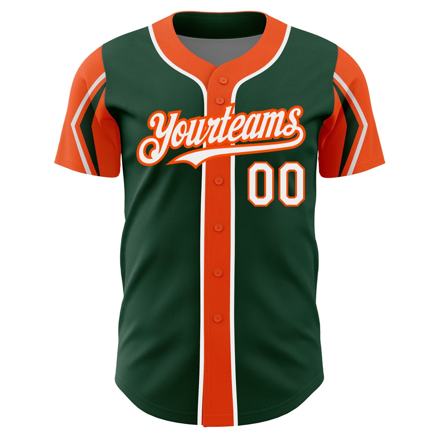 Custom Green White-Orange 3 Colors Arm Shapes Authentic Baseball Jersey view 3