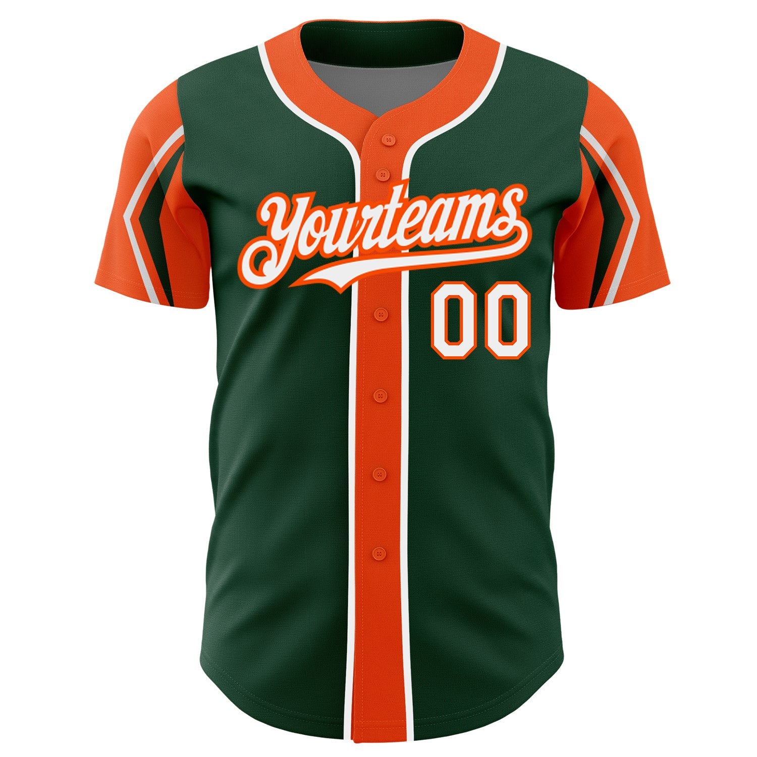 Custom Green White-Orange 3 Colors Arm Shapes Authentic Baseball Jersey view 3