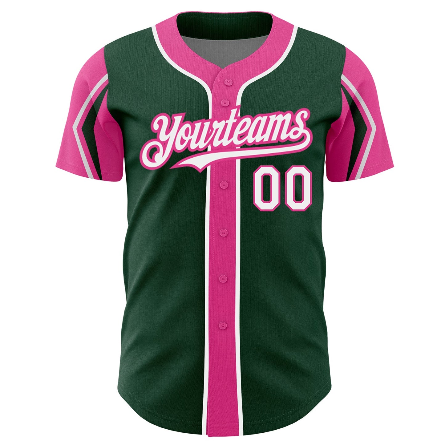 Custom Green White-Pink 3 Colors Arm Shapes Authentic Baseball Jersey view 3