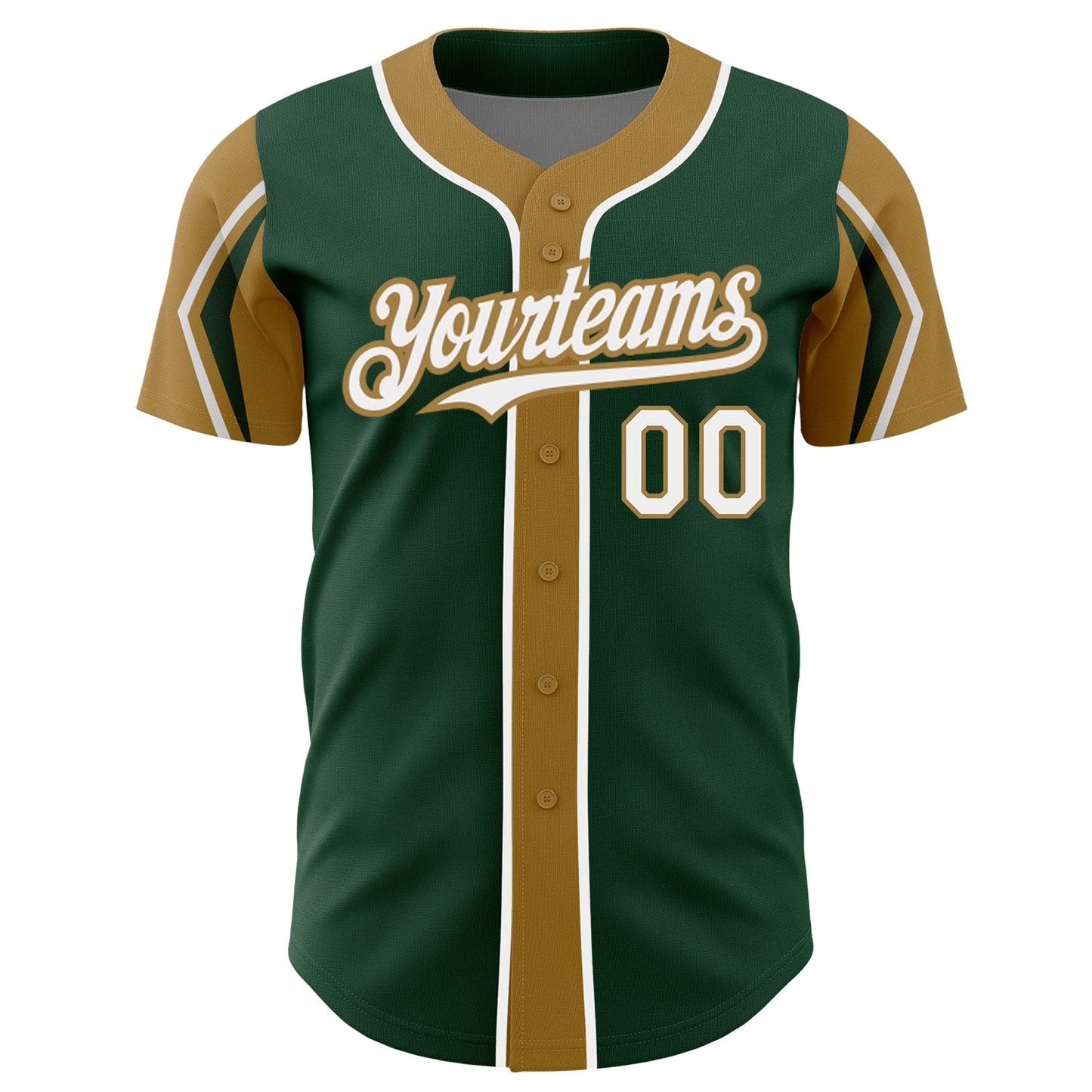 Custom Green White-Old Gold 3 Colors Arm Shapes Authentic Baseball Jersey view 3