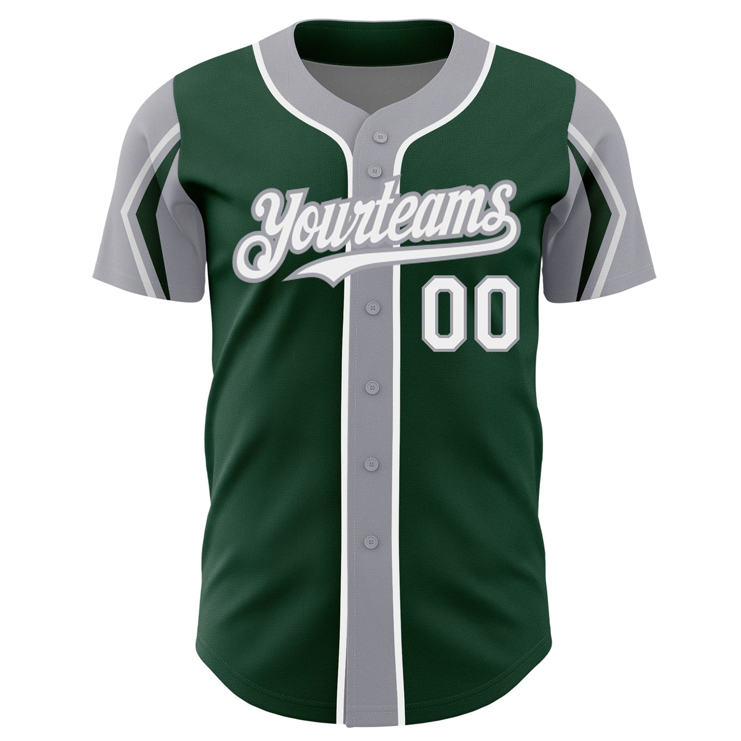 Custom Green White-Gray 3 Colors Arm Shapes Authentic Baseball Jersey view 3
