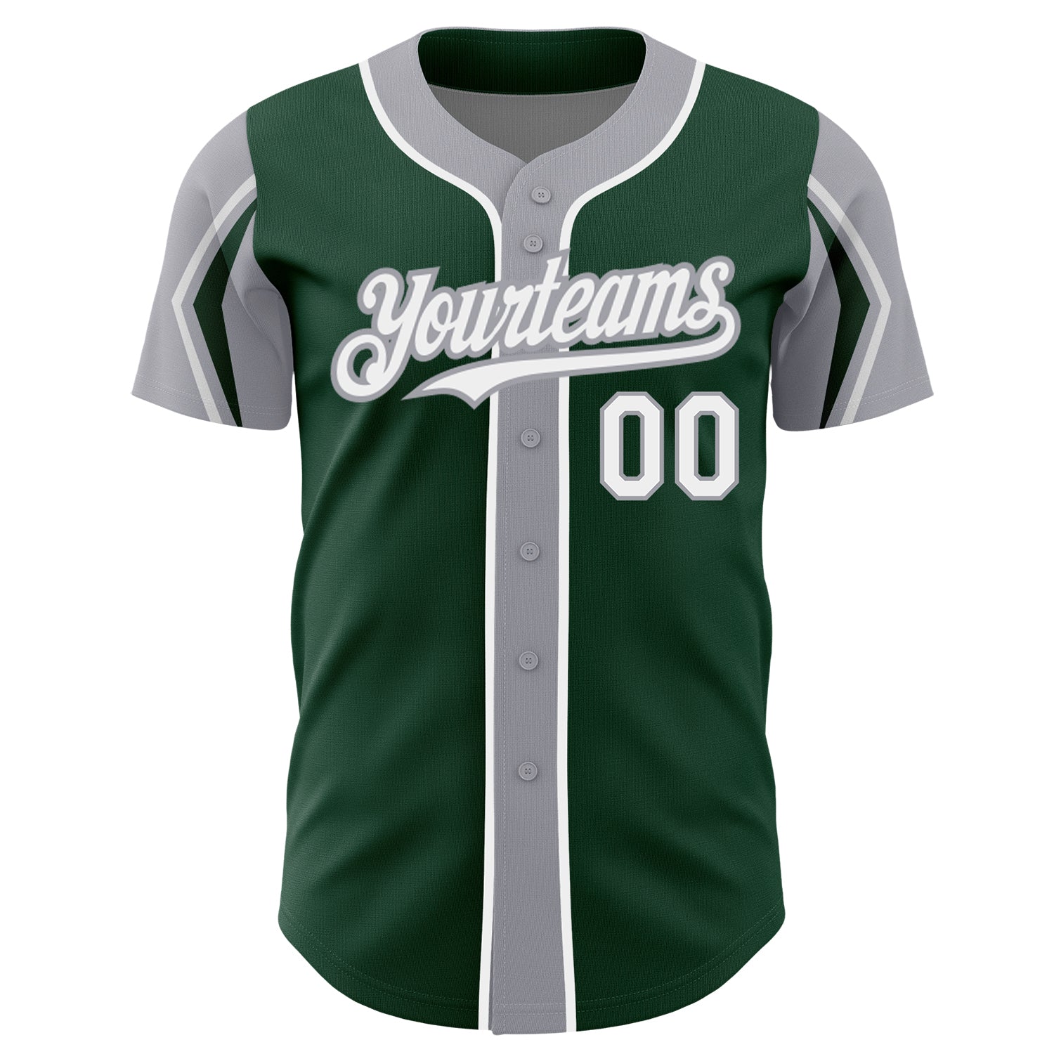 Custom Green White-Gray 3 Colors Arm Shapes Authentic Baseball Jersey view 3