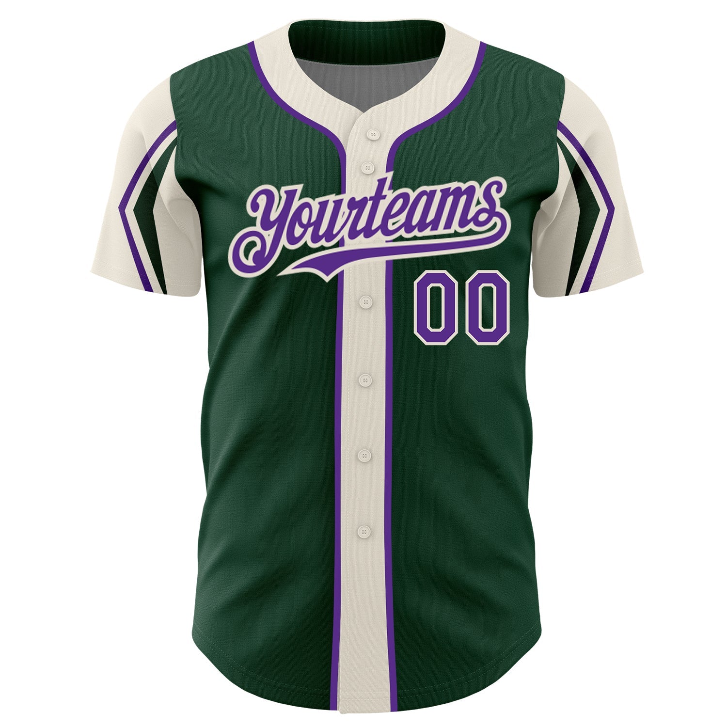 Custom Green Purple-Cream 3 Colors Arm Shapes Authentic Baseball Jersey view 3