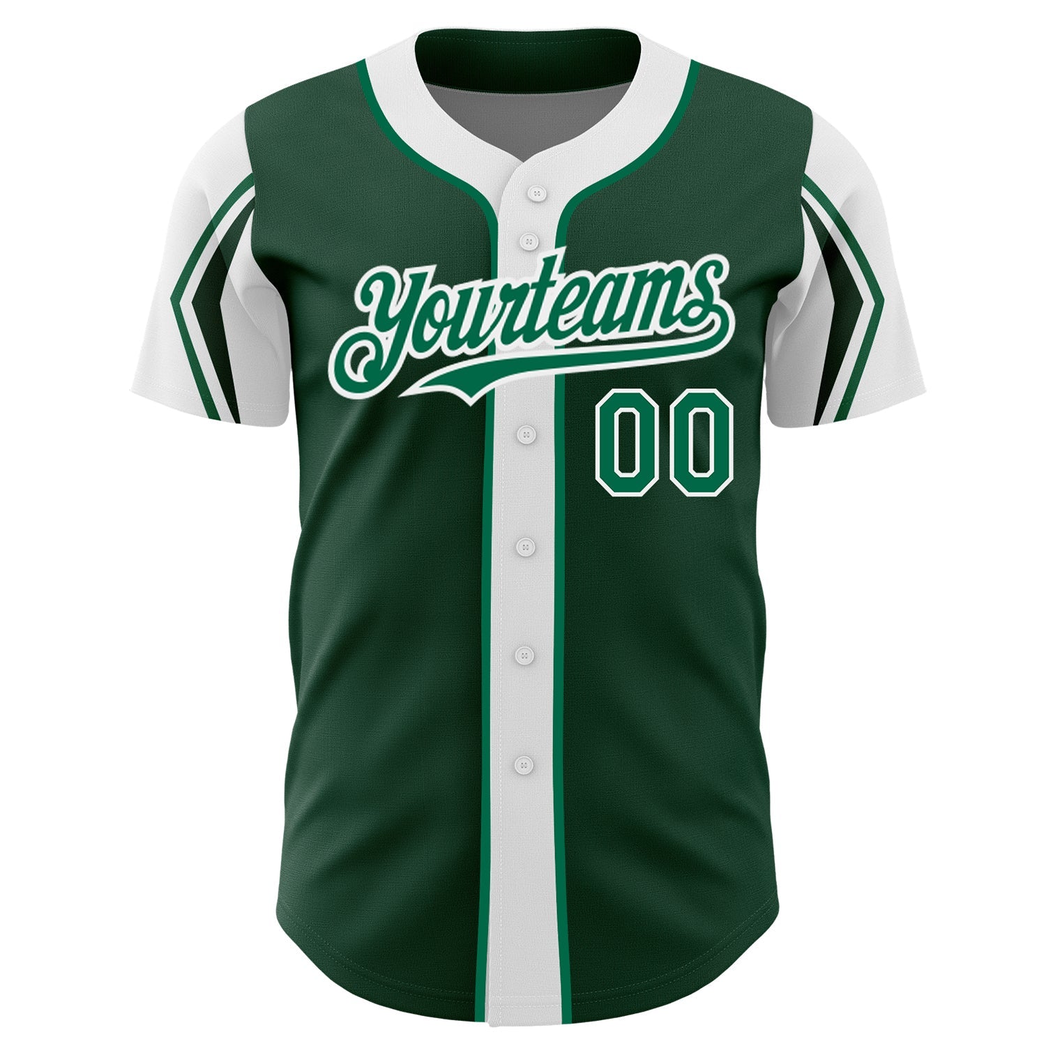 Custom Green Kelly Green-White 3 Colors Arm Shapes Authentic Baseball Jersey view 3