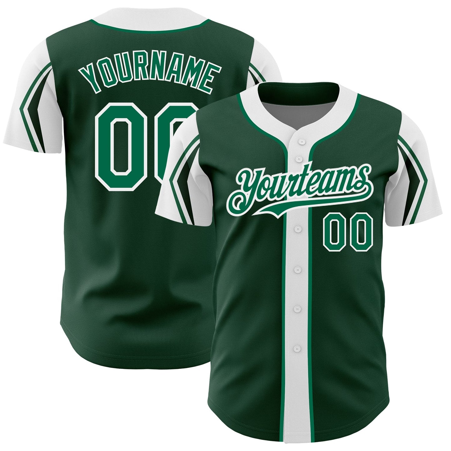 Custom Green Kelly Green-White 3 Colors Arm Shapes Authentic Baseball Jersey - Main View