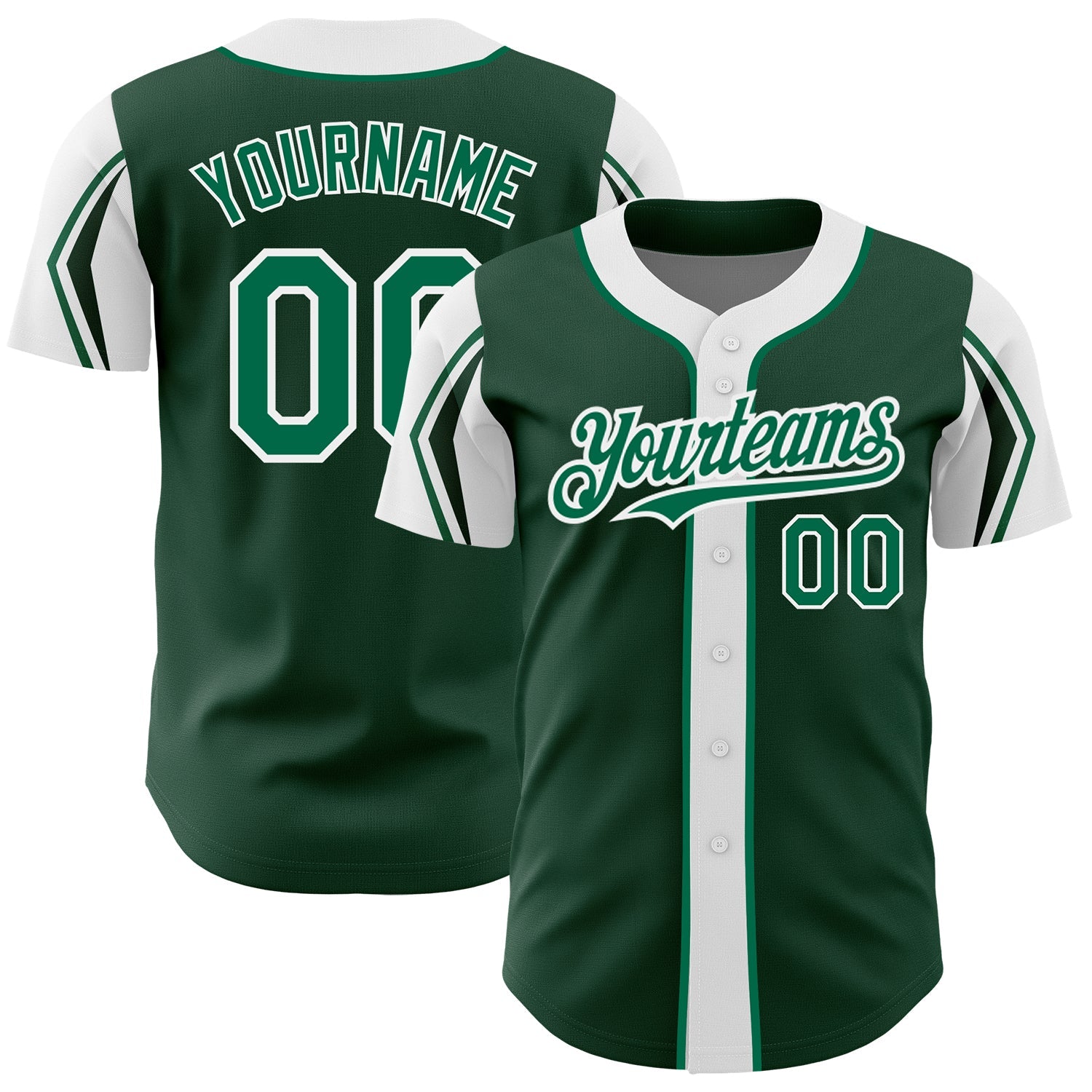 Custom Green Kelly Green-White 3 Colors Arm Shapes Authentic Baseball Jersey - Main View