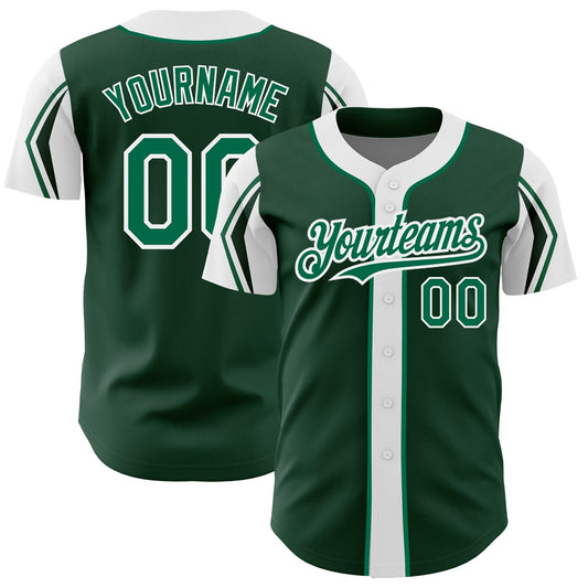 Custom Green Kelly Green-White 3 Colors Arm Shapes Authentic Baseball Jersey - Main View