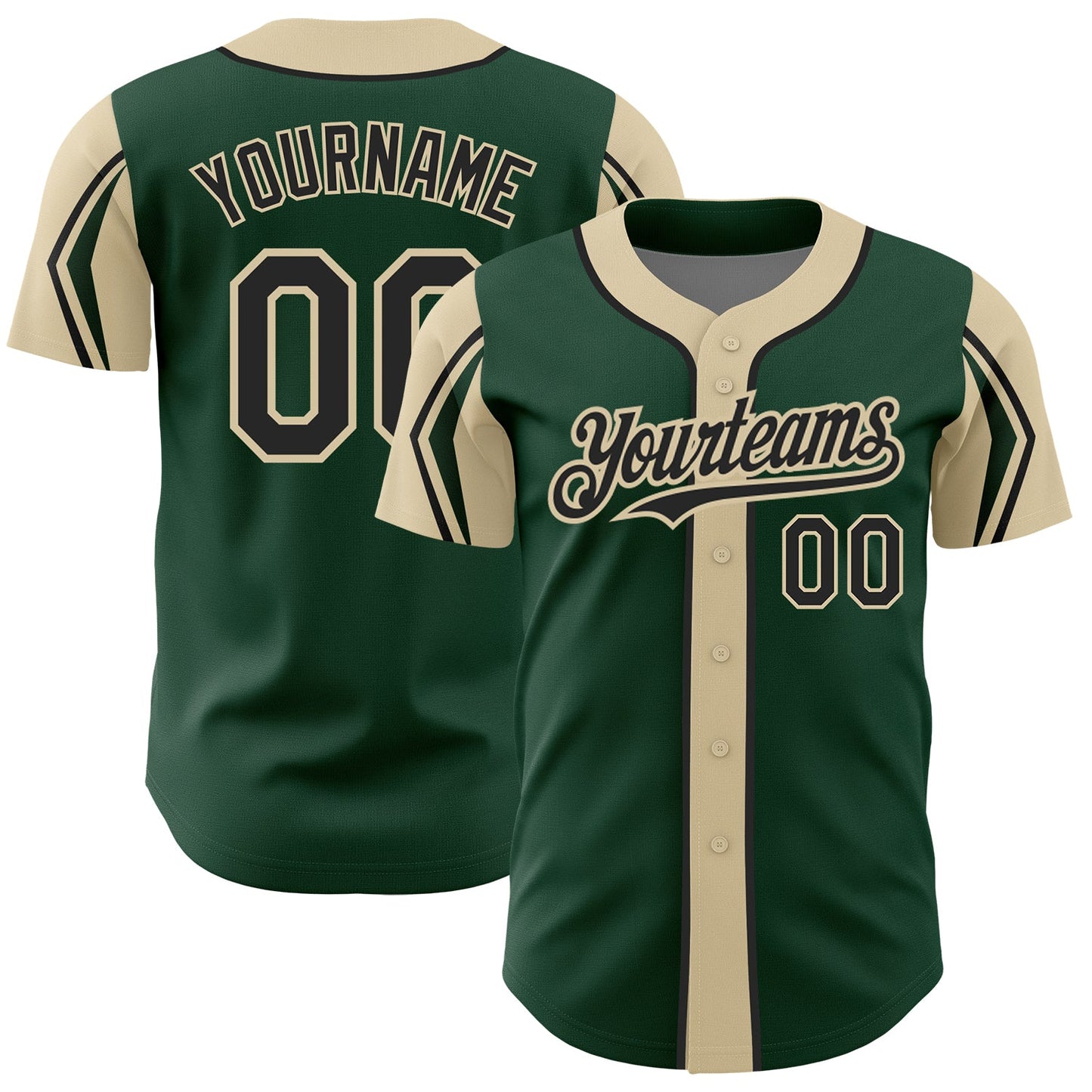 Custom Green Black-City Cream 3 Colors Arm Shapes Authentic Baseball Jersey - Main View