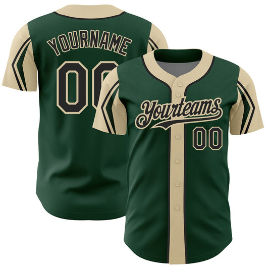 Custom Green Black-City Cream 3 Colors Arm Shapes Authentic Baseball Jersey - Main View