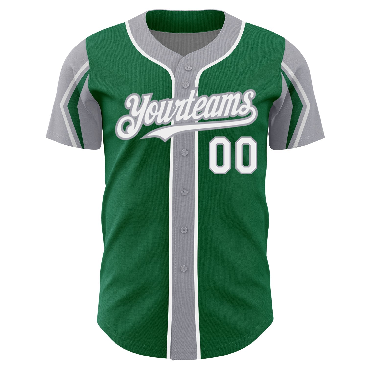 Custom Kelly Green White-Gray 3 Colors Arm Shapes Authentic Baseball Jersey view 3