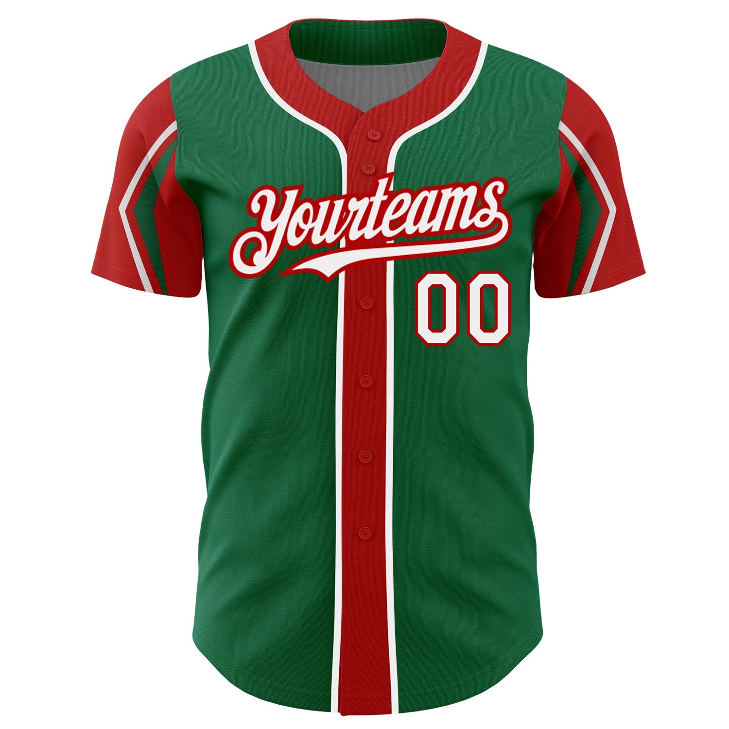 Custom Kelly Green White-Red 3 Colors Arm Shapes Authentic Baseball Jersey view 3