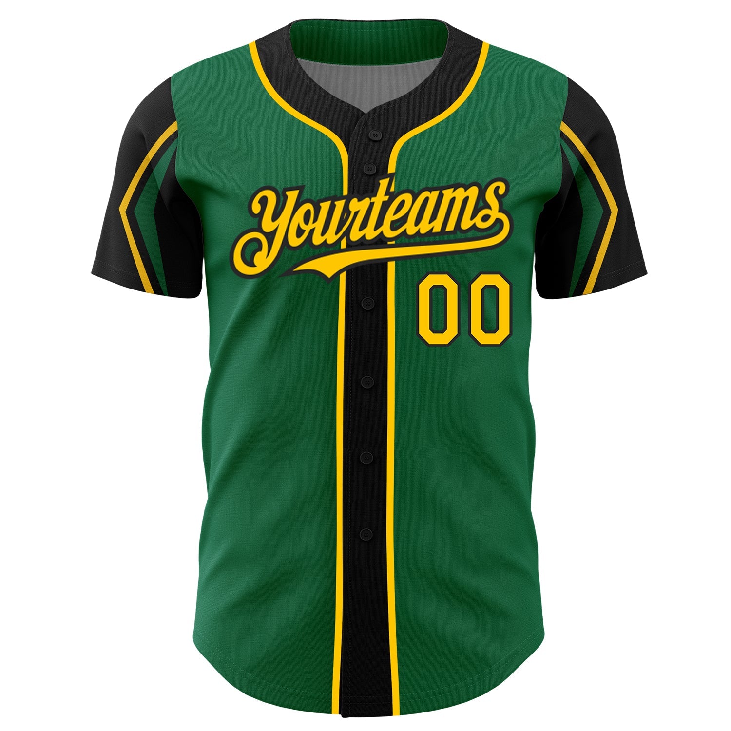 Custom Kelly Green Yellow-Black 3 Colors Arm Shapes Authentic Baseball Jersey view 3