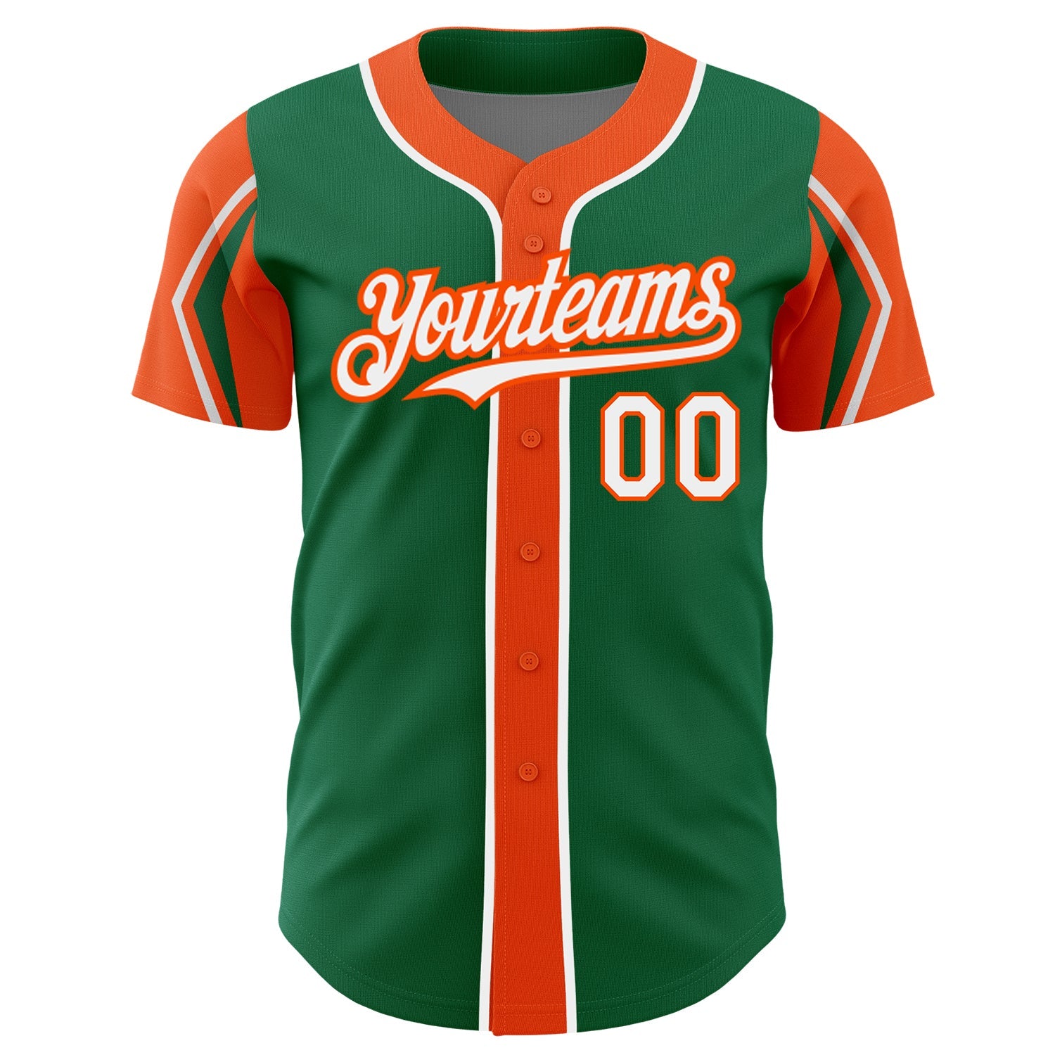 Custom Kelly Green White-Orange 3 Colors Arm Shapes Authentic Baseball Jersey view 3
