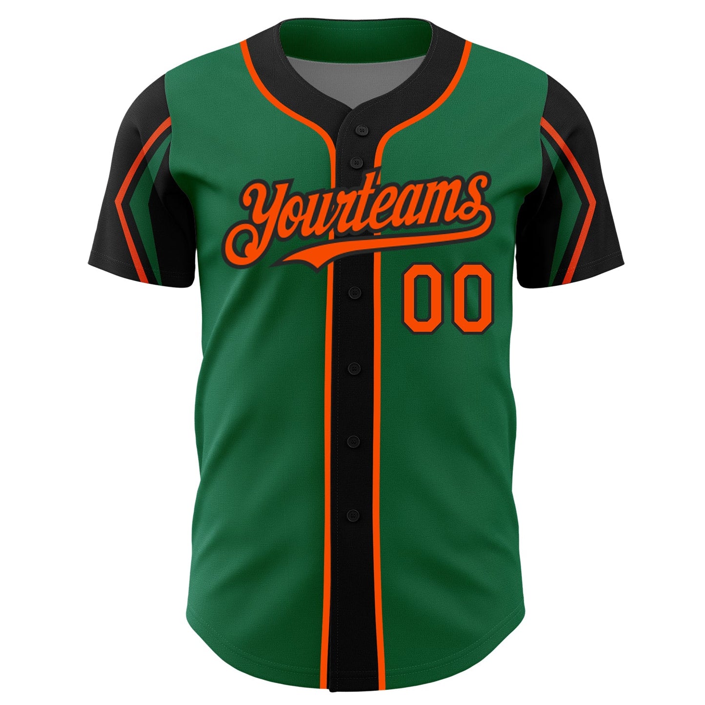 Custom Kelly Green Orange-Black 3 Colors Arm Shapes Authentic Baseball Jersey view 3